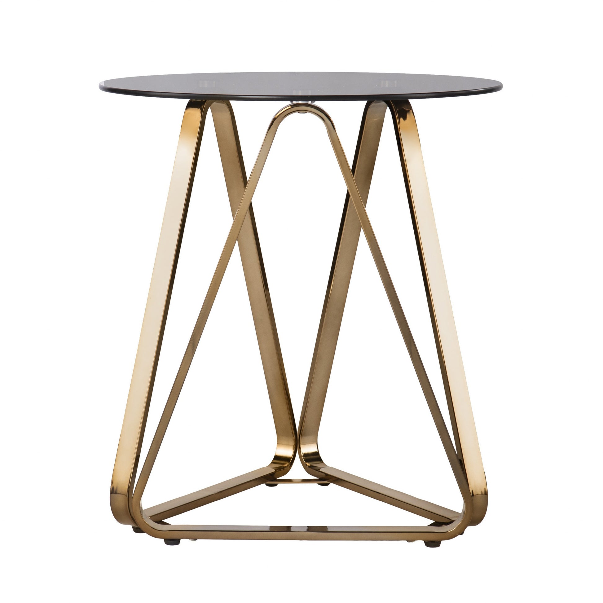 24" Champagne Glass And Iron Round End Table-End-Side Tables-DECOROLALA