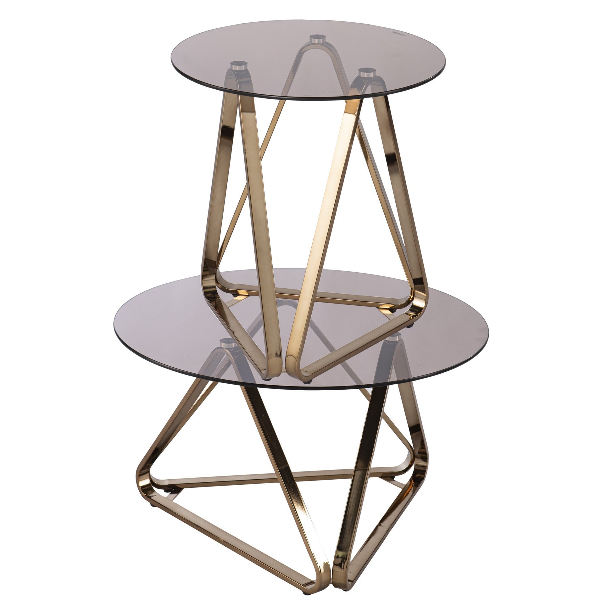 24" Champagne Glass And Iron Round End Table-End-Side Tables-DECOROLALA