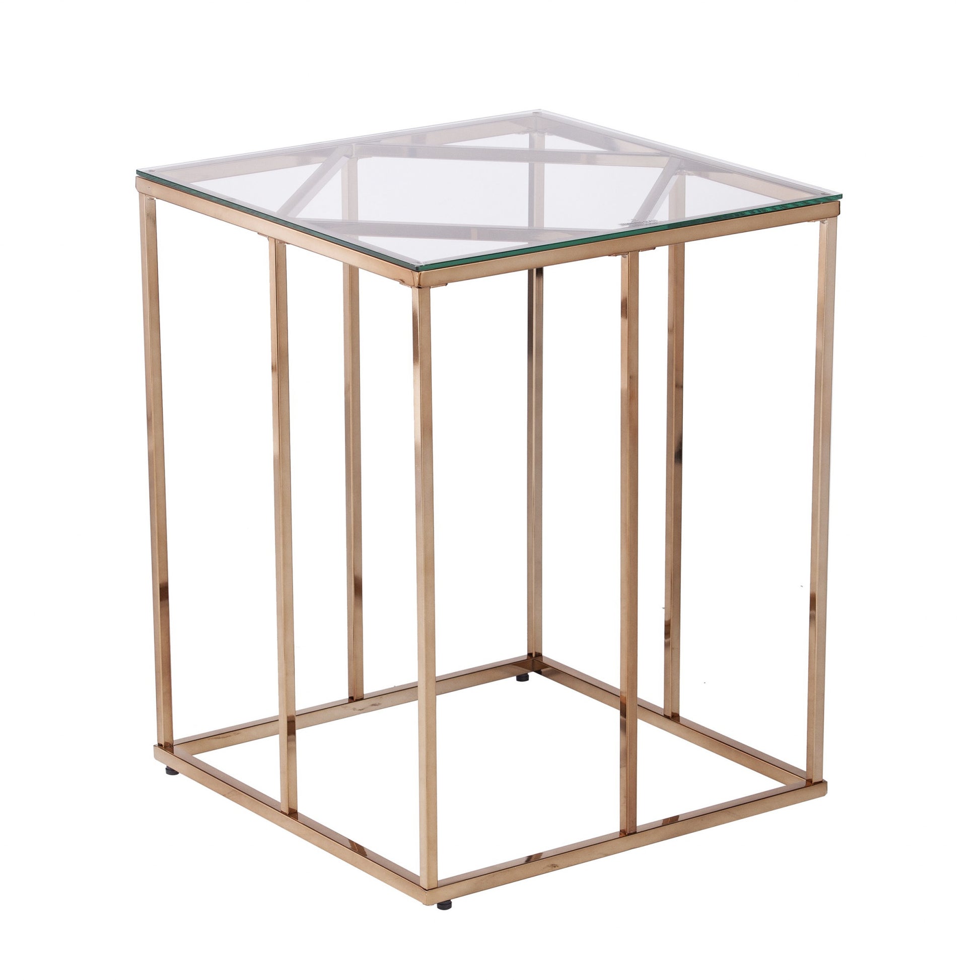 24" Champagne Glass And Iron Square End Table-End-Side Tables-DECOROLALA