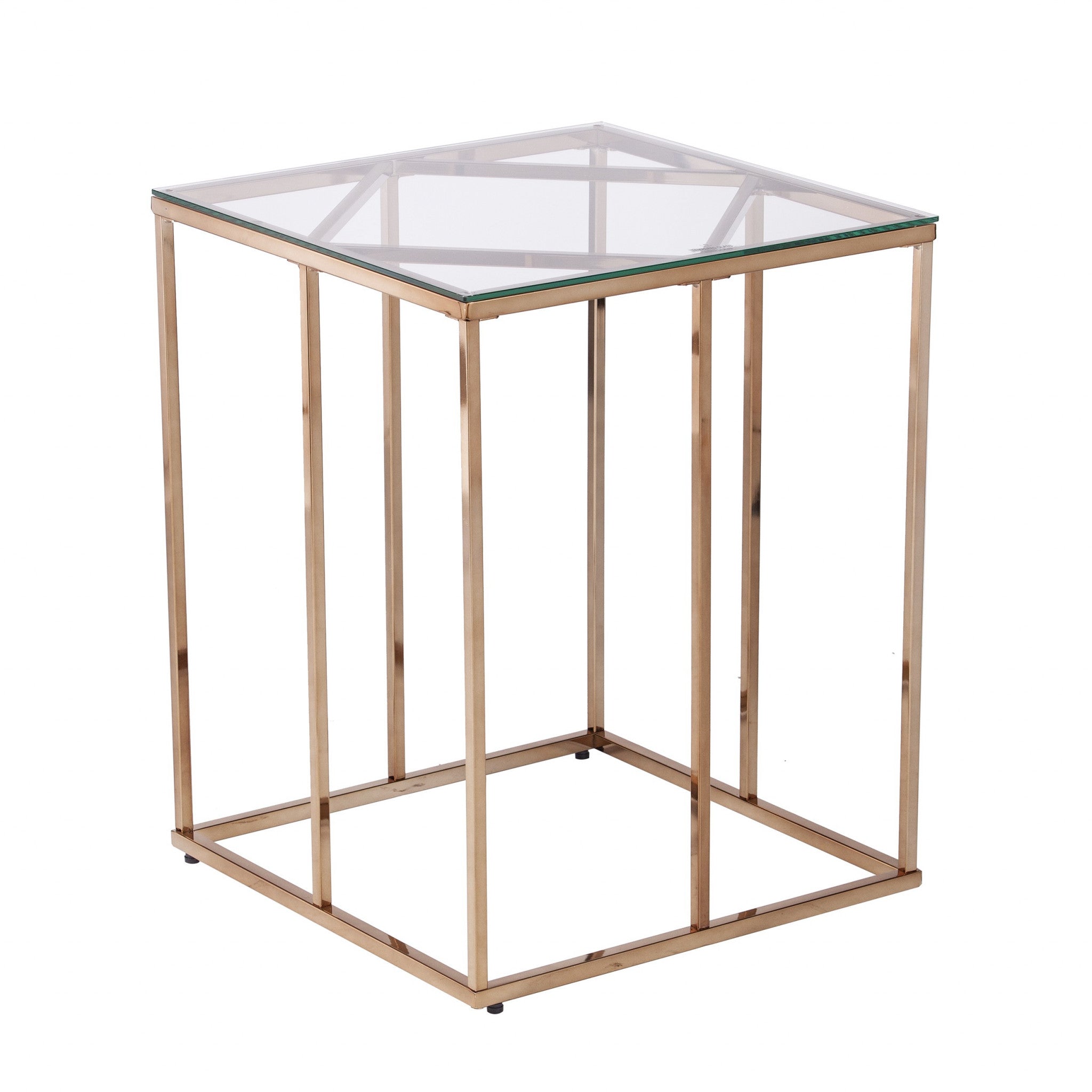24" Champagne Glass And Iron Square End Table-End-Side Tables-DECOROLALA
