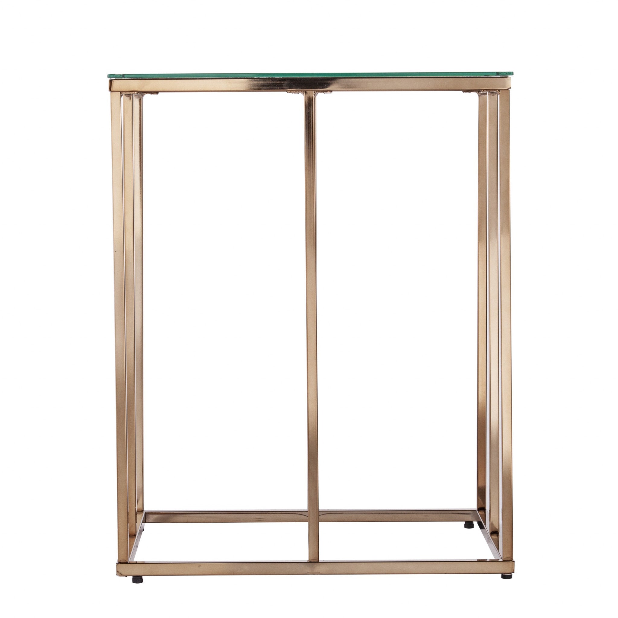 24" Champagne Glass And Iron Square End Table-End-Side Tables-DECOROLALA