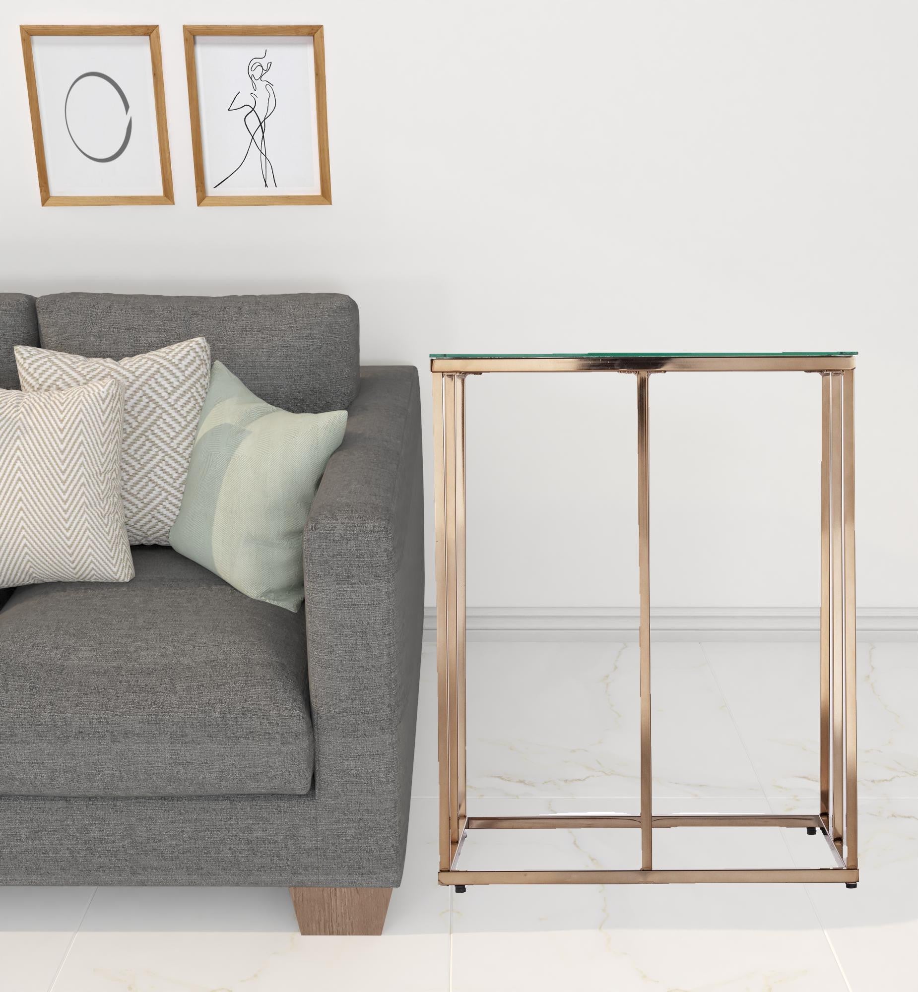 24" Champagne Glass And Iron Square End Table-End-Side Tables-DECOROLALA