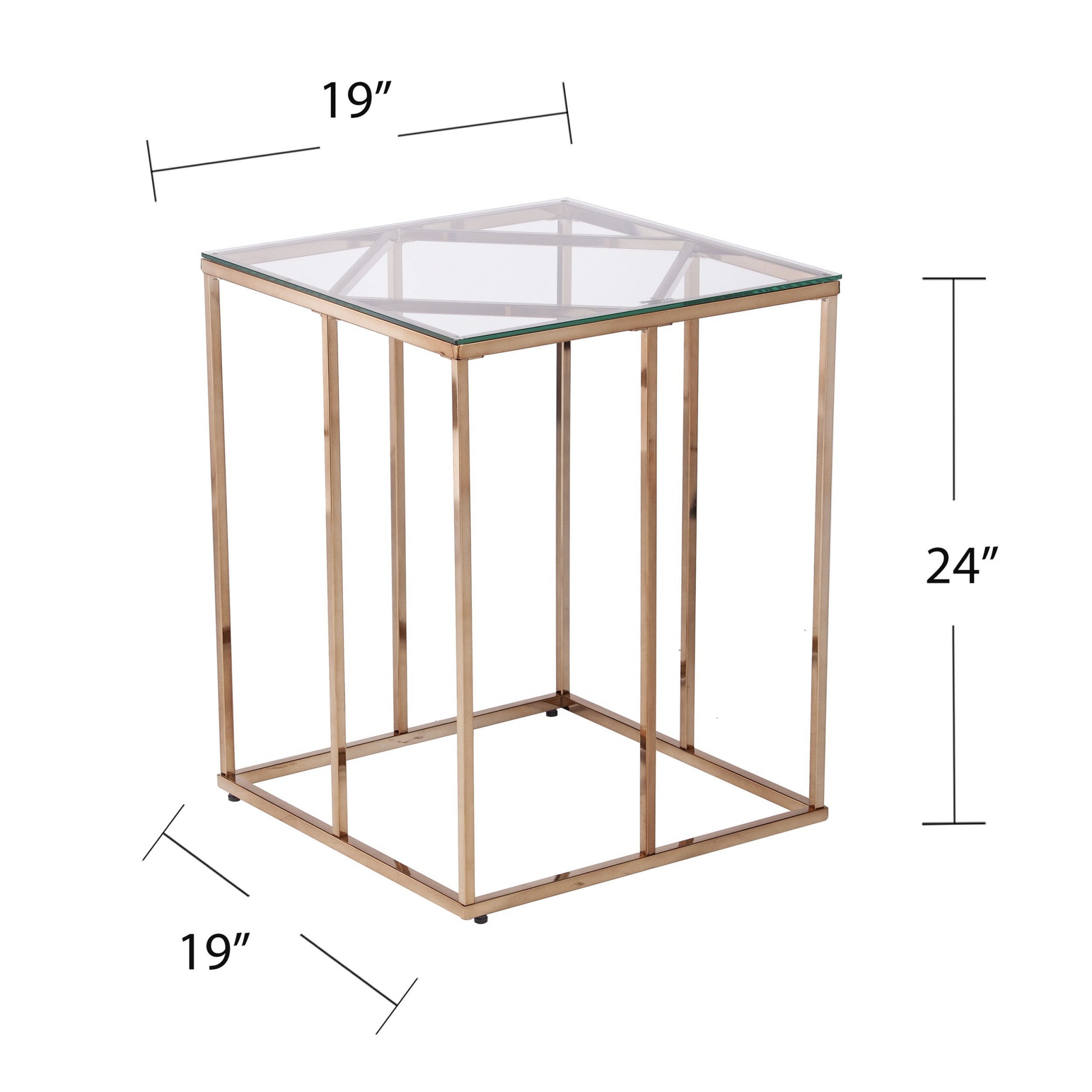 24" Champagne Glass And Iron Square End Table-End-Side Tables-DECOROLALA