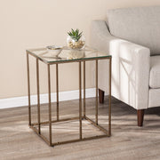 24" Champagne Glass And Iron Square End Table-End-Side Tables-DECOROLALA