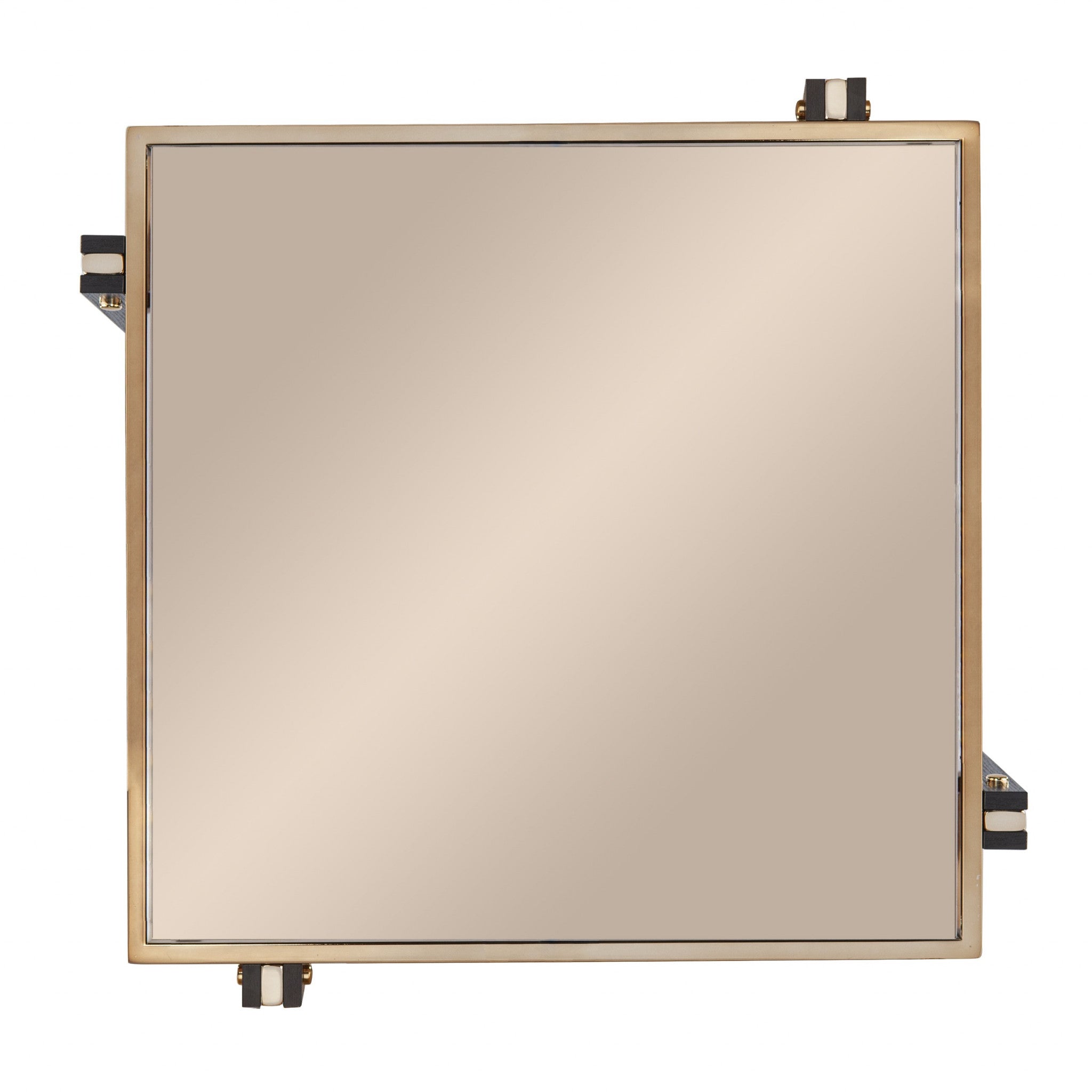 24" Champagne Glass And Iron Square Mirrored End Table With Shelf-End-Side Tables-DECOROLALA