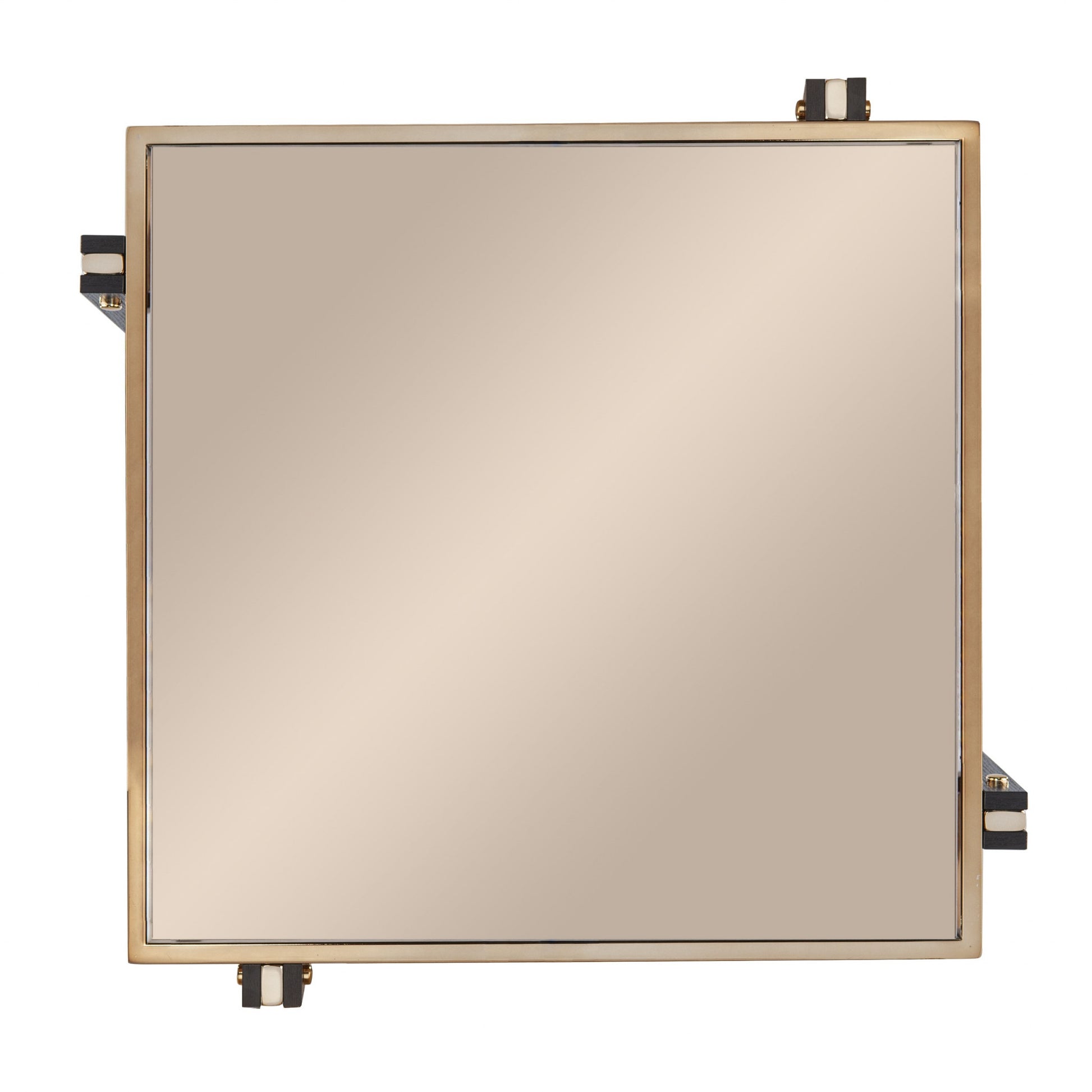 24" Champagne Glass And Iron Square Mirrored End Table With Shelf-End-Side Tables-DECOROLALA