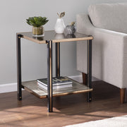 24" Champagne Glass And Iron Square Mirrored End Table With Shelf-End-Side Tables-DECOROLALA