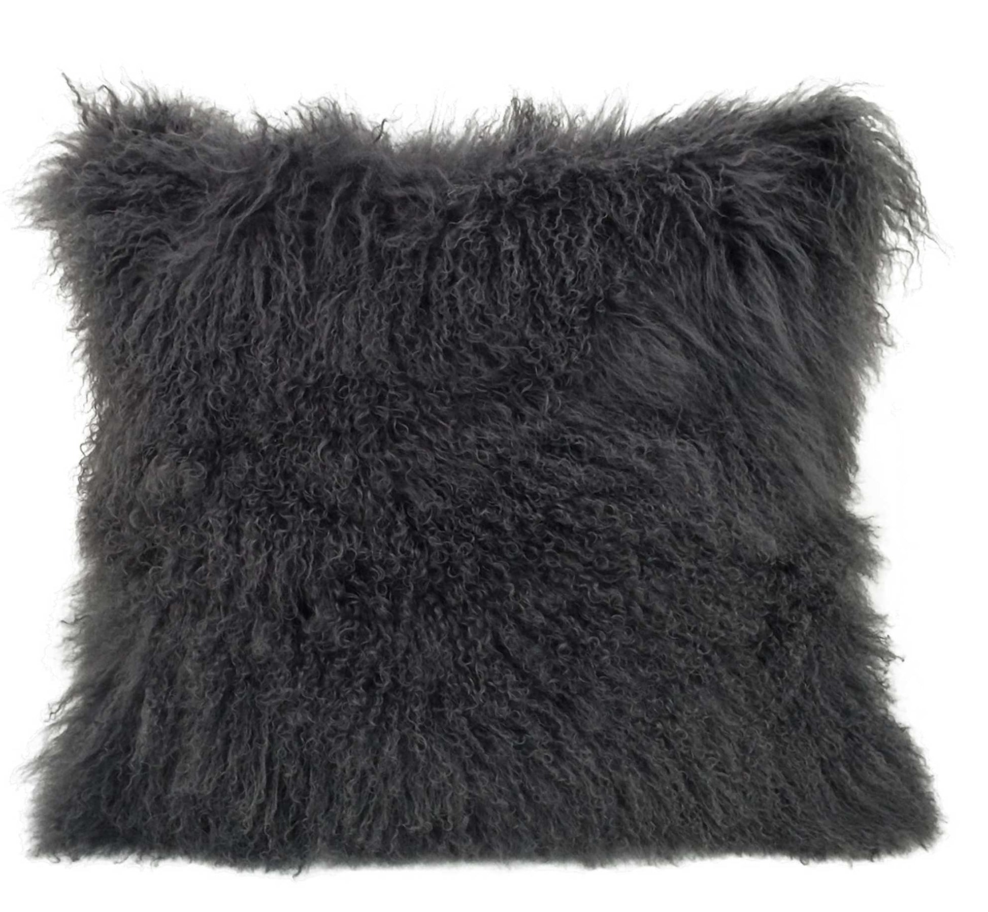 24" Charcoal Genuine Tibetan Lamb Fur Pillow With Microsuede Backing-Accent Throw Pillows-DECOROLALA