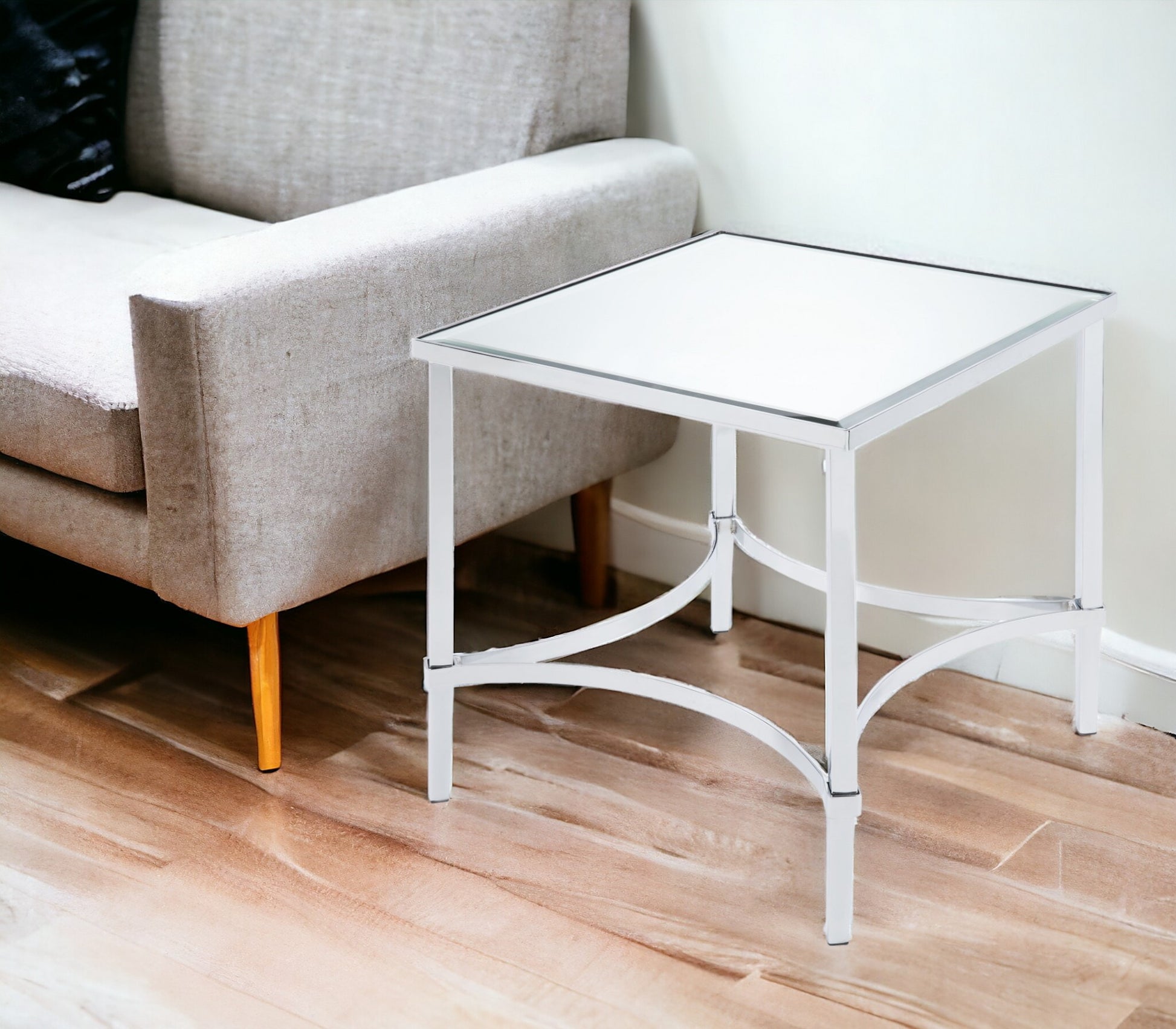 24" Chrome And Glass Glass Square Mirrored End Table-End-Side Tables-DECOROLALA