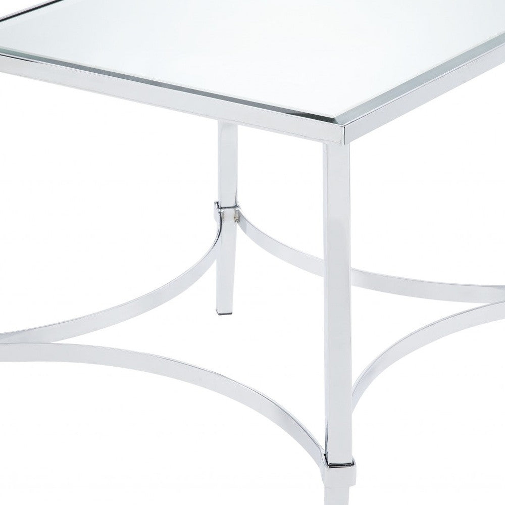 24" Chrome And Glass Glass Square Mirrored End Table-End-Side Tables-DECOROLALA