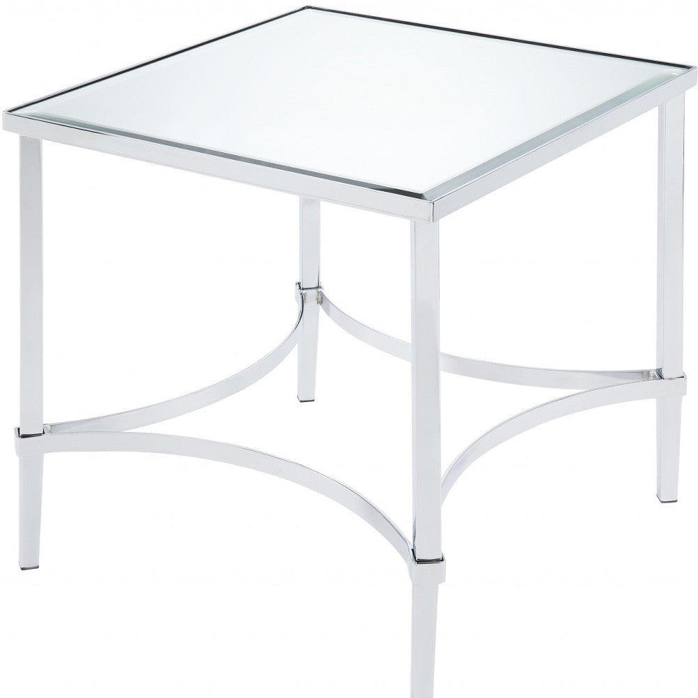 24" Chrome And Glass Glass Square Mirrored End Table-End-Side Tables-DECOROLALA