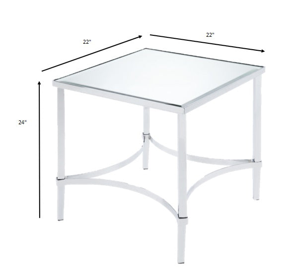 24" Chrome And Glass Glass Square Mirrored End Table-End-Side Tables-DECOROLALA