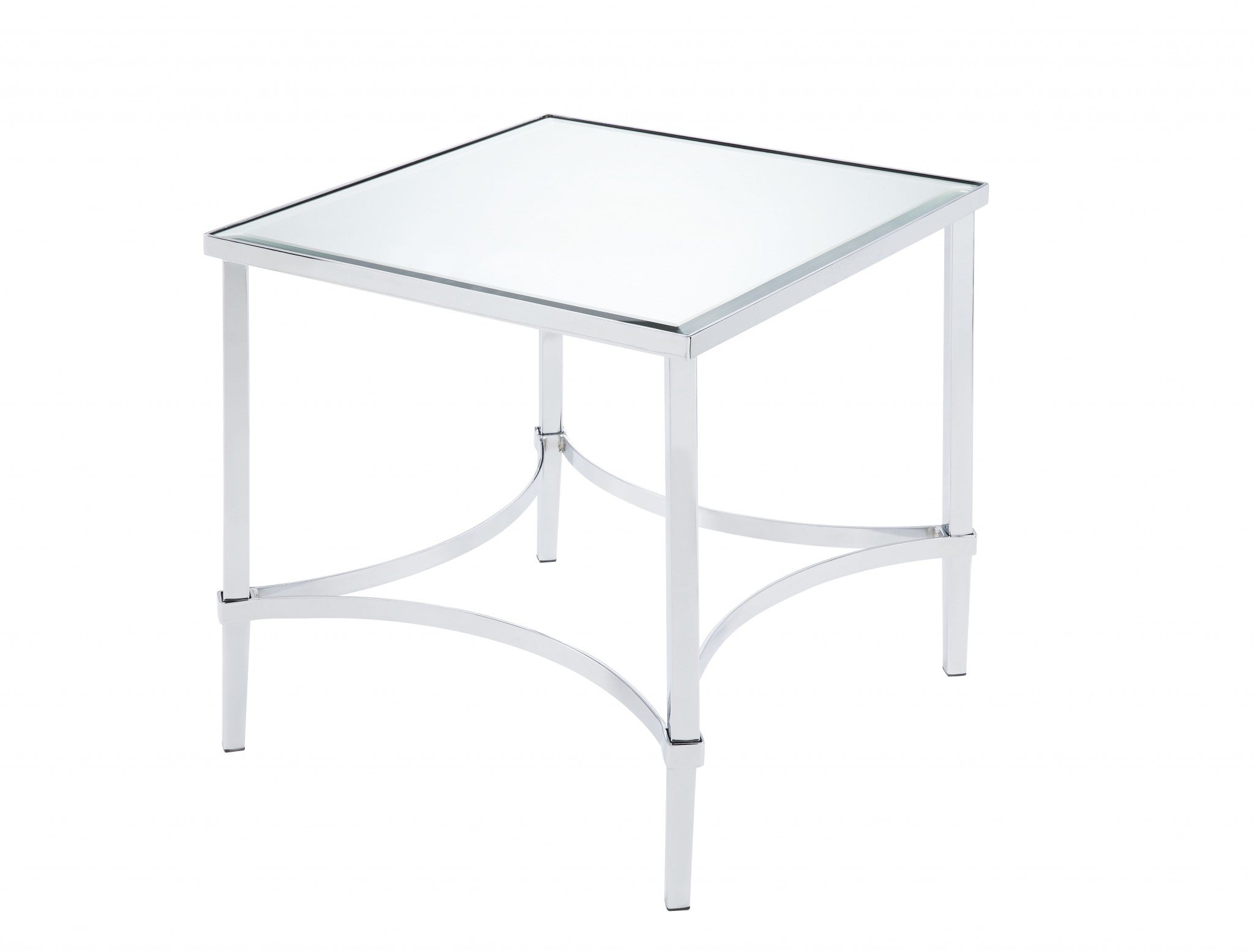 24" Chrome And Glass Glass Square Mirrored End Table-End-Side Tables-DECOROLALA