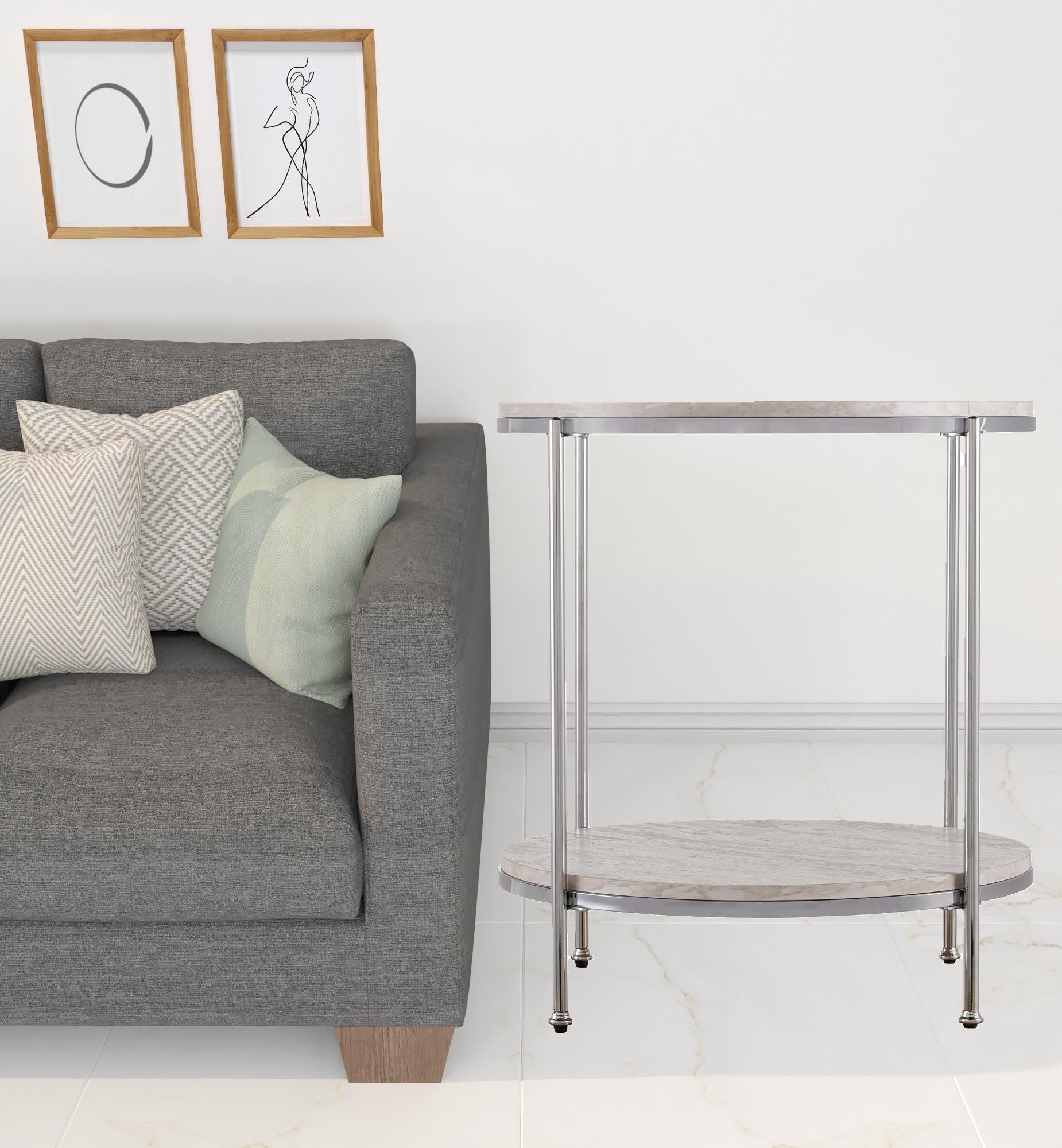 24" Chrome Manufactured Wood And Iron Rectangular End Table With Shelf-End-Side Tables-DECOROLALA