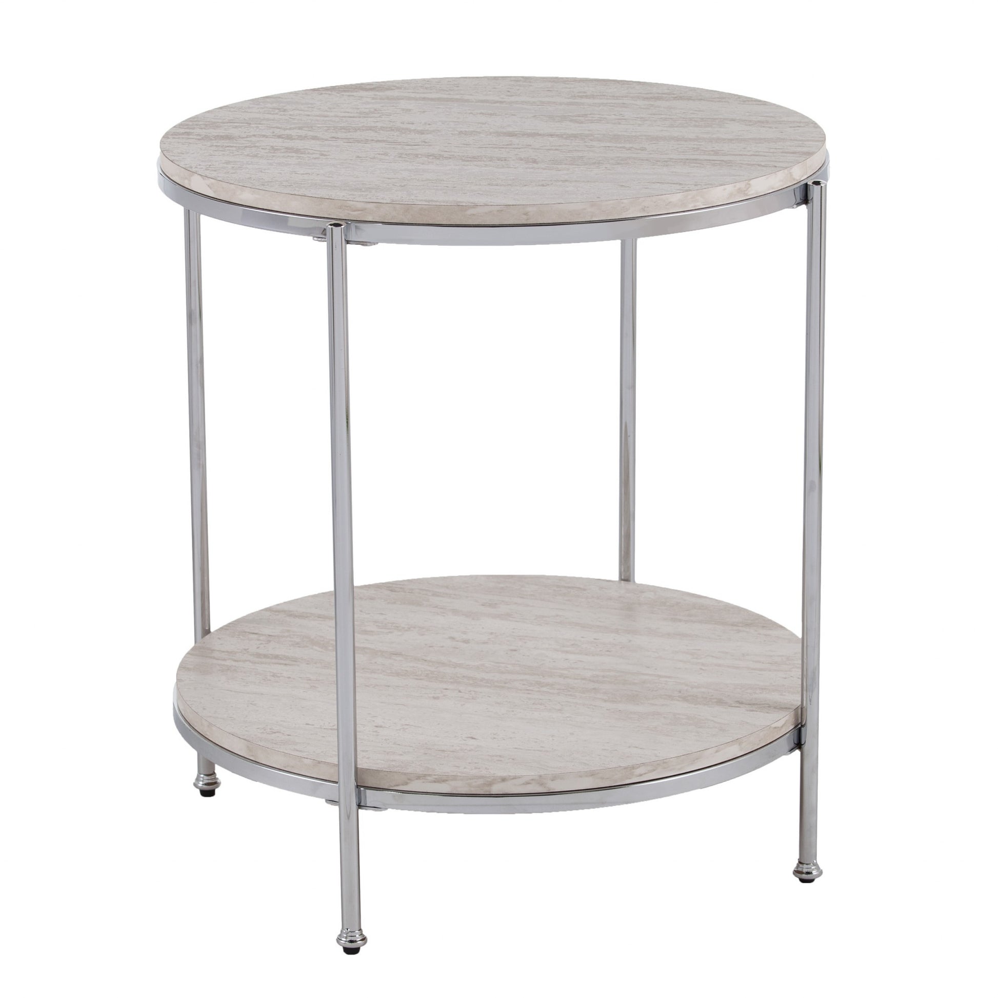 24" Chrome Manufactured Wood And Iron Rectangular End Table With Shelf-End-Side Tables-DECOROLALA