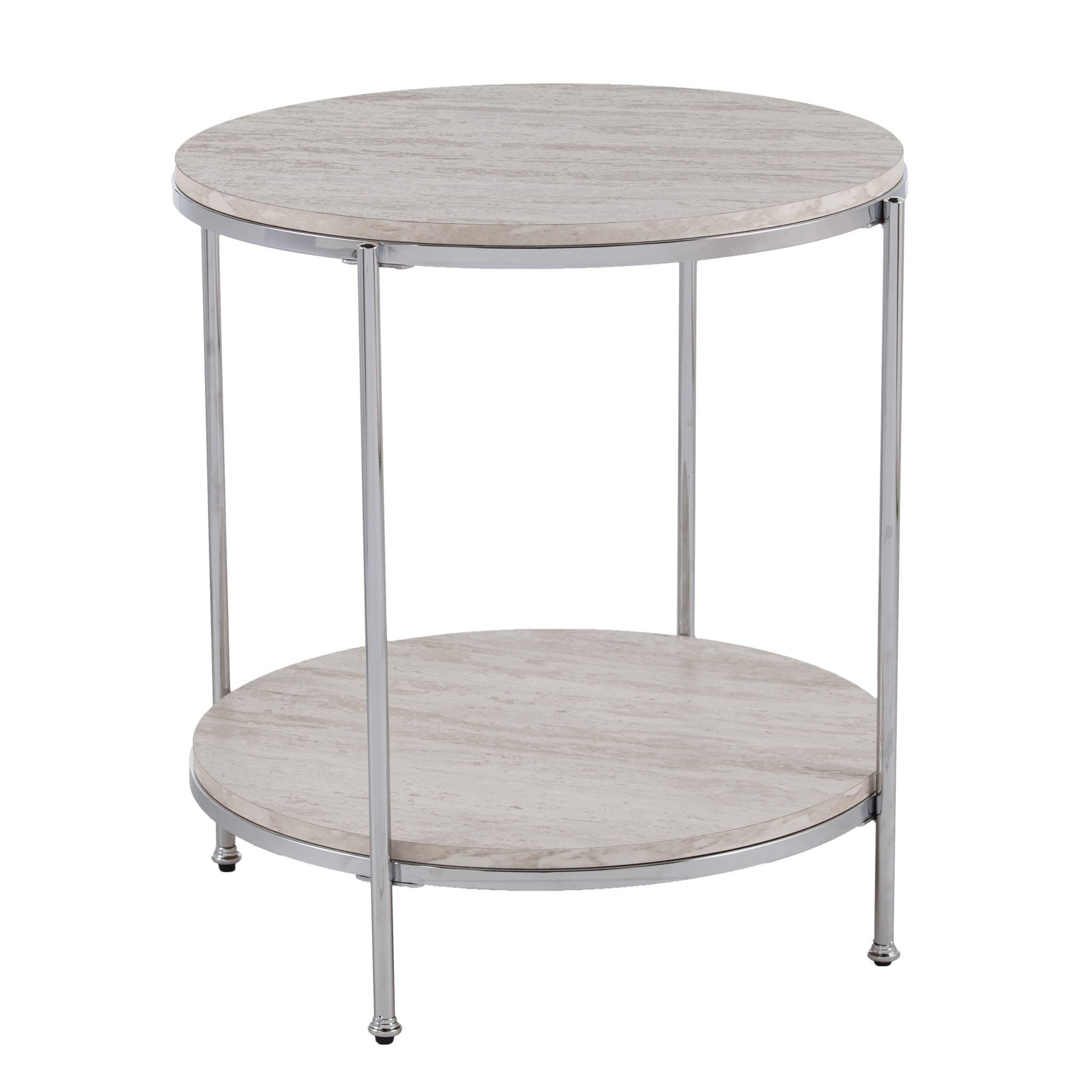 24" Chrome Manufactured Wood And Iron Rectangular End Table With Shelf-End-Side Tables-DECOROLALA