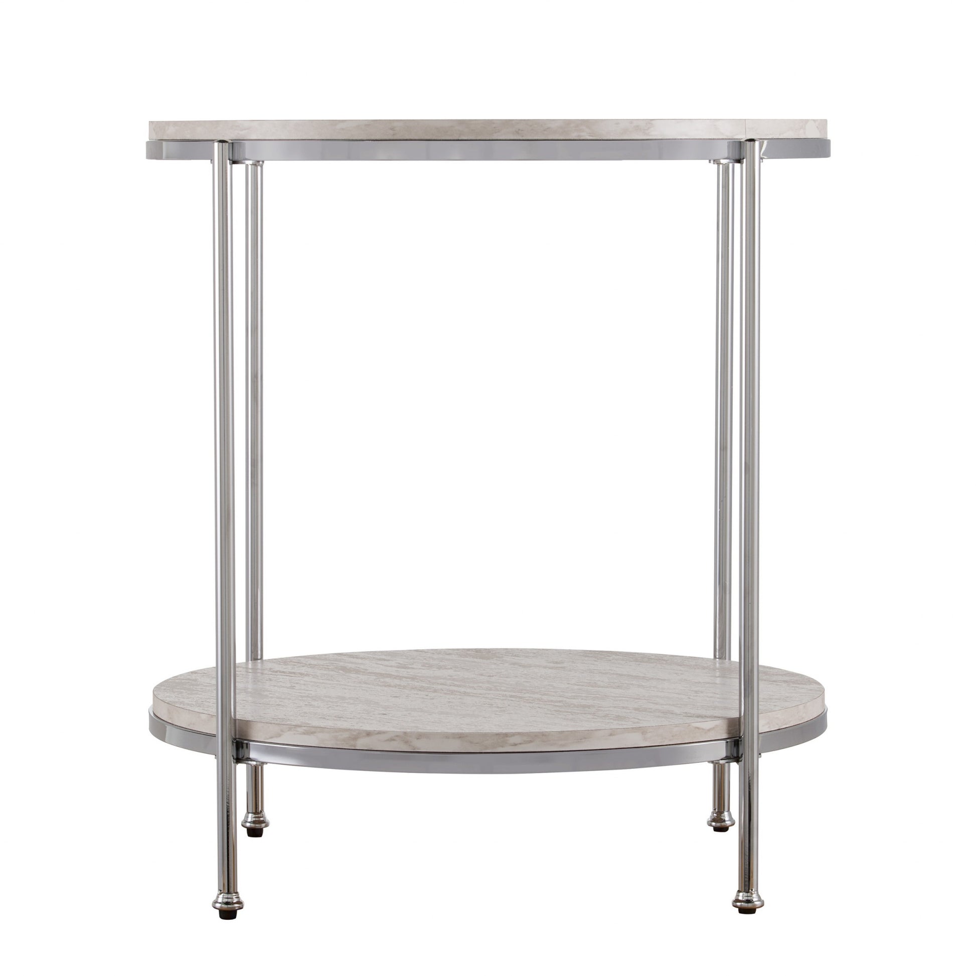 24" Chrome Manufactured Wood And Iron Rectangular End Table With Shelf-End-Side Tables-DECOROLALA