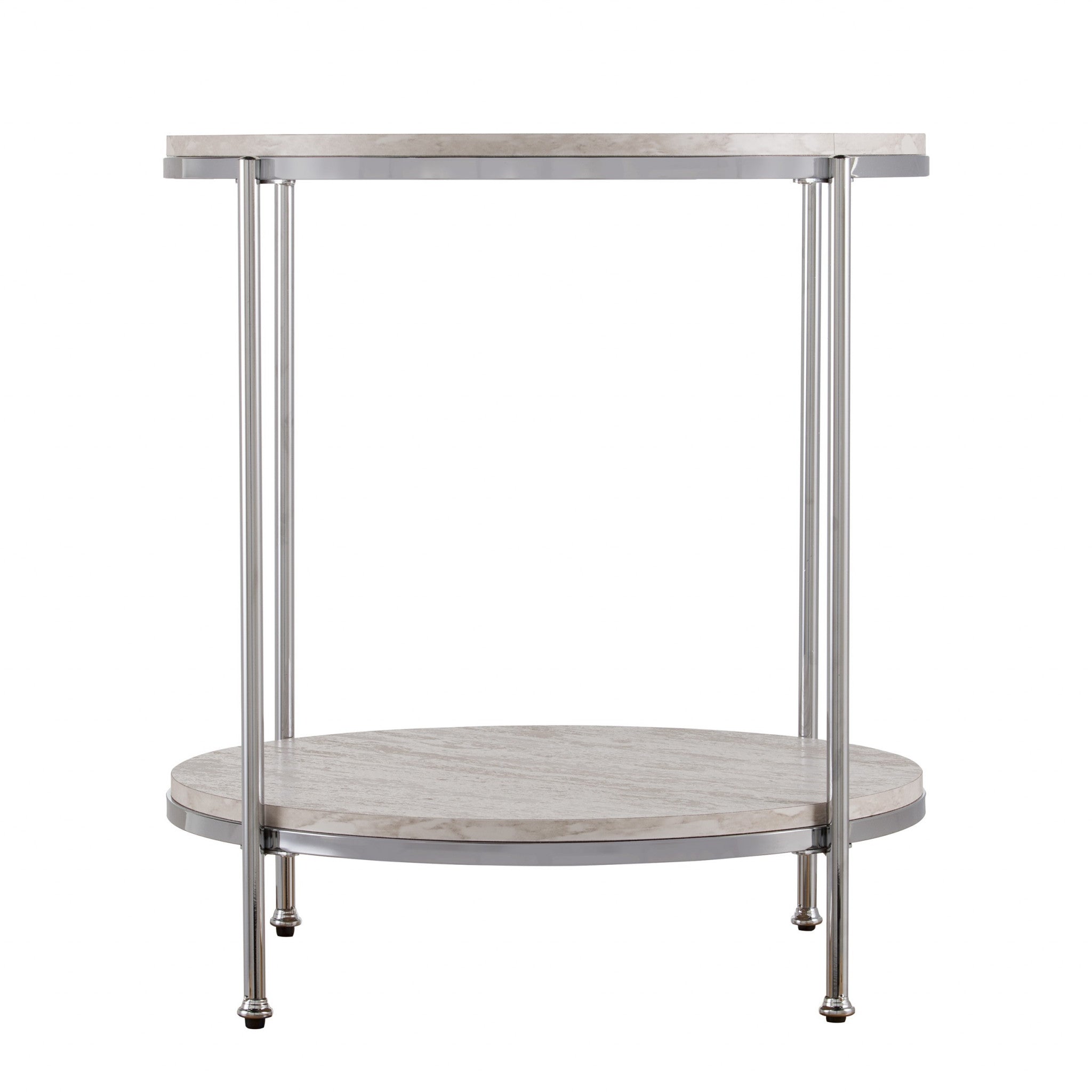 24" Chrome Manufactured Wood And Iron Rectangular End Table With Shelf-End-Side Tables-DECOROLALA
