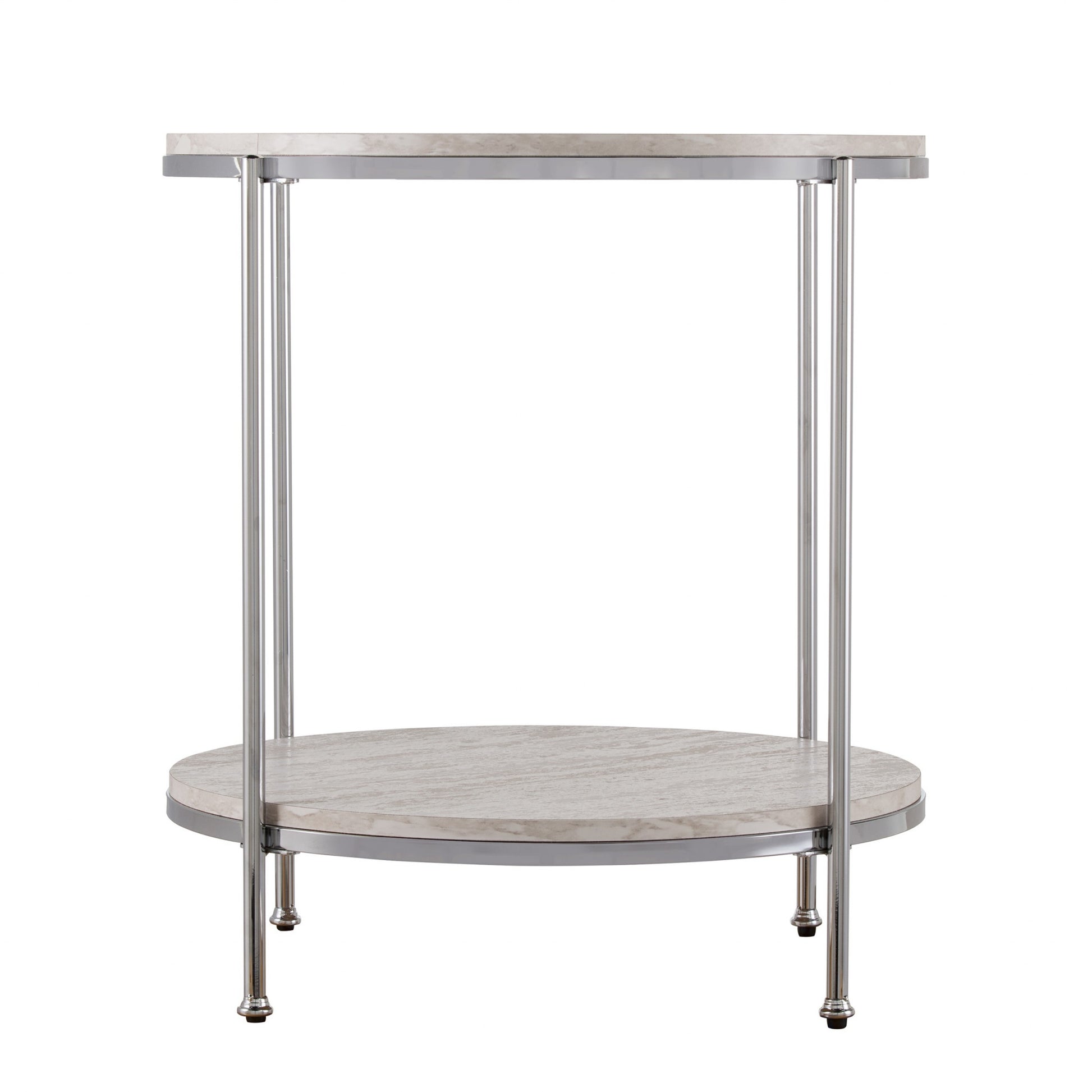 24" Chrome Manufactured Wood And Iron Rectangular End Table With Shelf-End-Side Tables-DECOROLALA