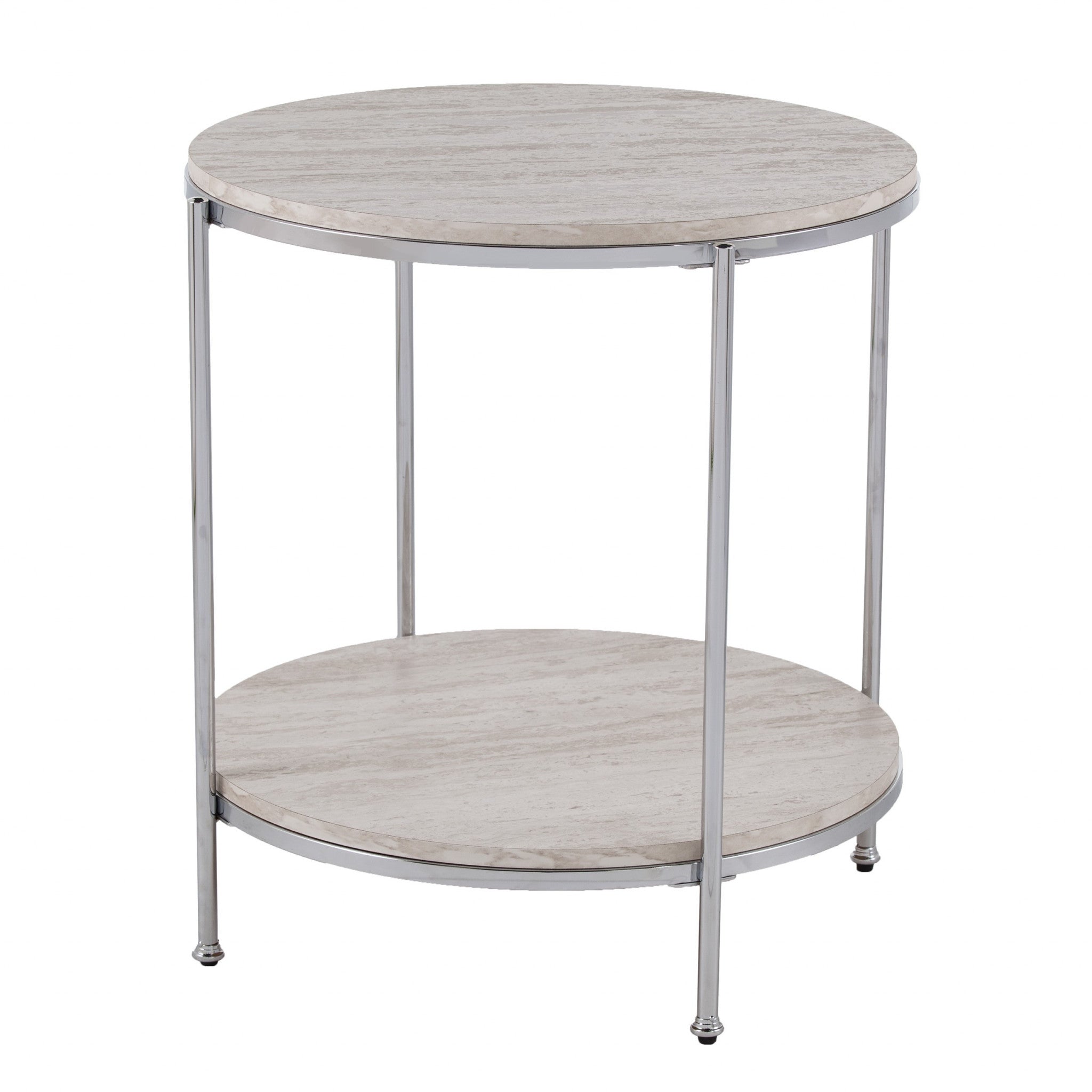 24" Chrome Manufactured Wood And Iron Rectangular End Table With Shelf-End-Side Tables-DECOROLALA