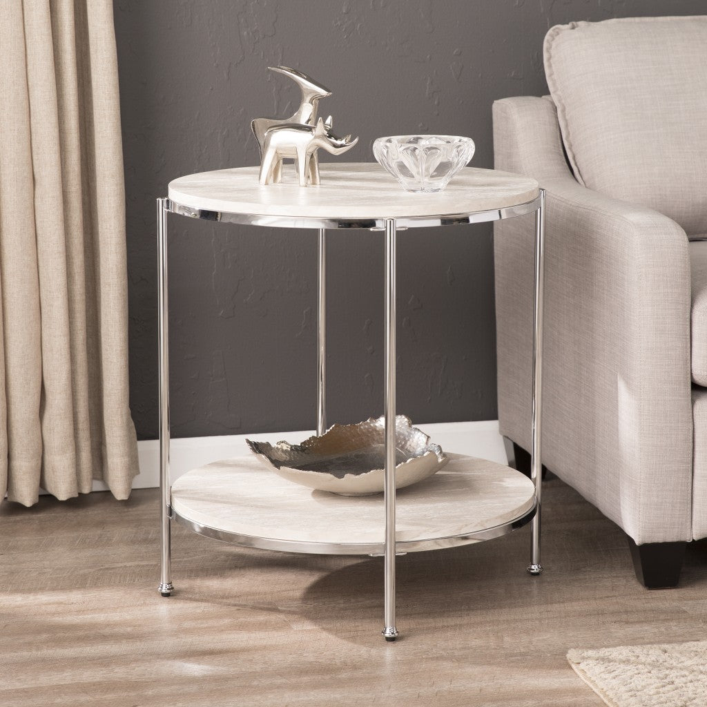 24" Chrome Manufactured Wood And Iron Rectangular End Table With Shelf-End-Side Tables-DECOROLALA