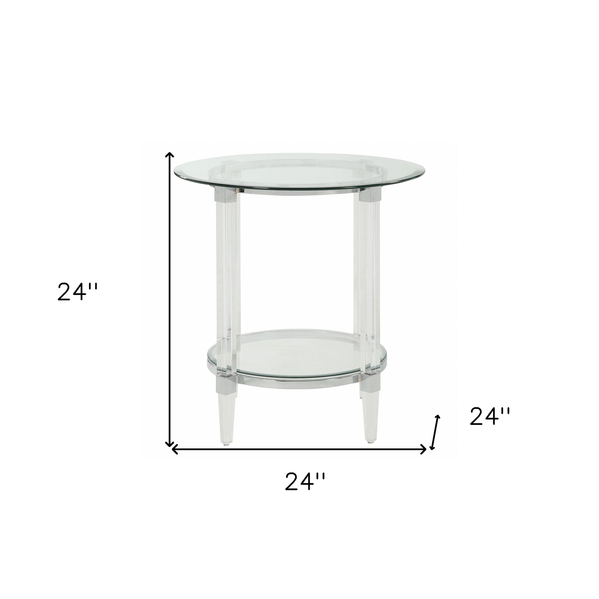 24" Clear Acrylic And Clear Glass Round End Table With Magazine Holder-End-Side Tables-DECOROLALA