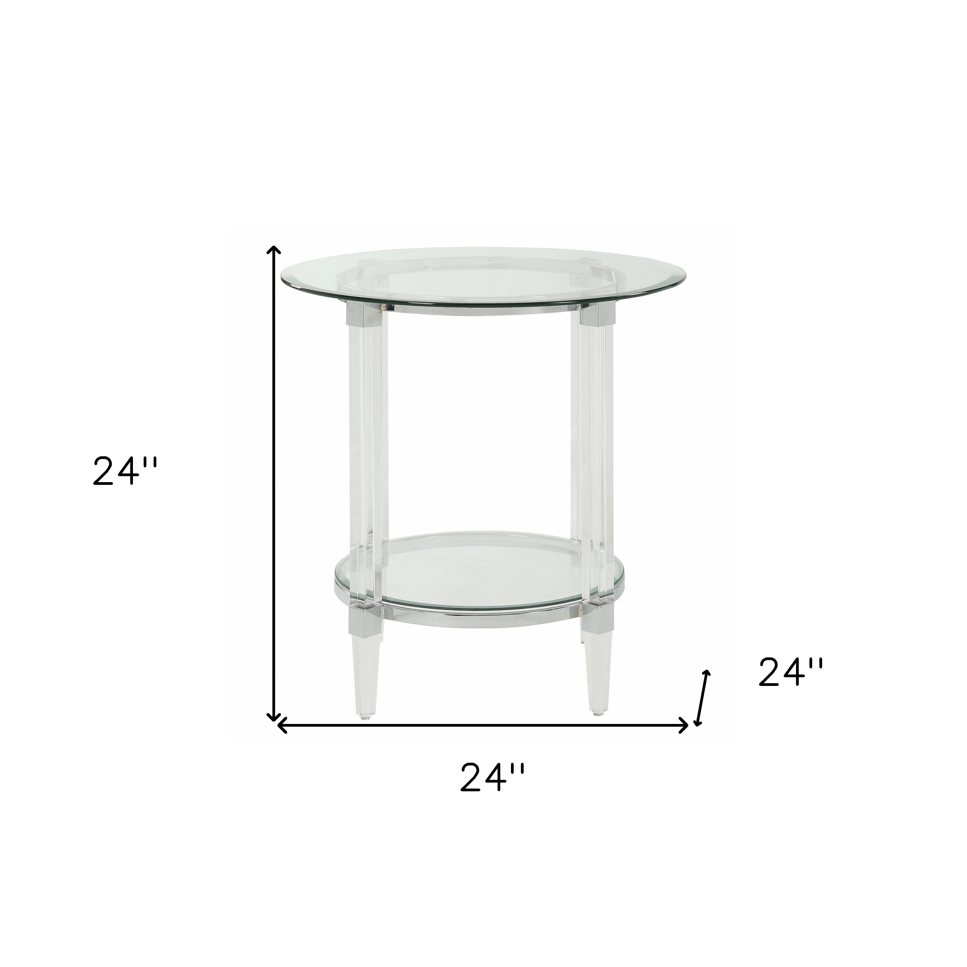 24" Clear Acrylic And Clear Glass Round End Table With Magazine Holder-End-Side Tables-DECOROLALA