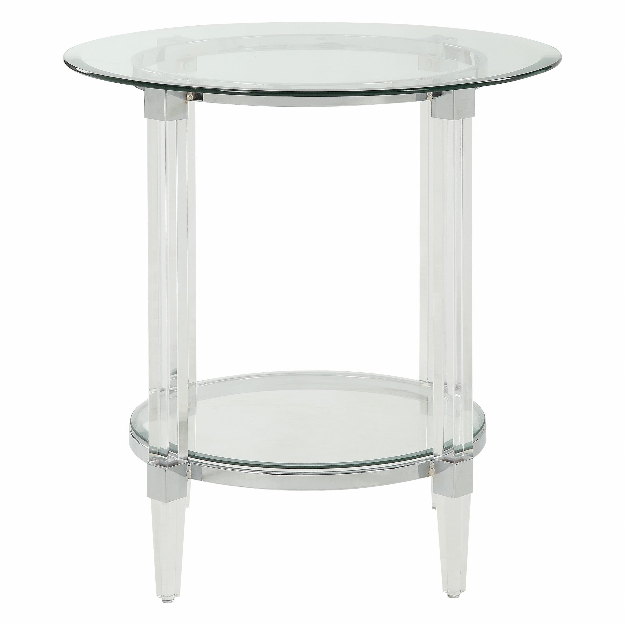 24" Clear Acrylic And Clear Glass Round End Table With Magazine Holder-End-Side Tables-DECOROLALA