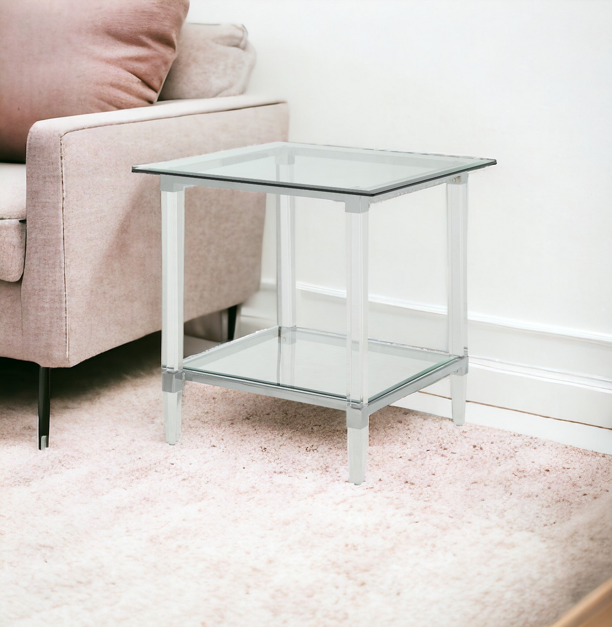 24" Clear Acrylic And Clear Glass Square End Table-End-Side Tables-DECOROLALA