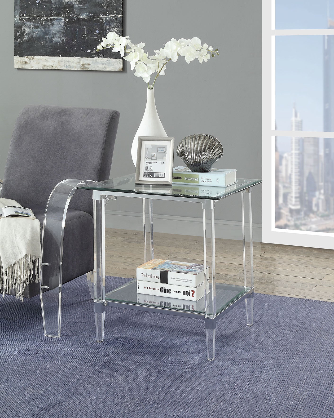 24" Clear Acrylic And Clear Glass Square End Table-End-Side Tables-DECOROLALA