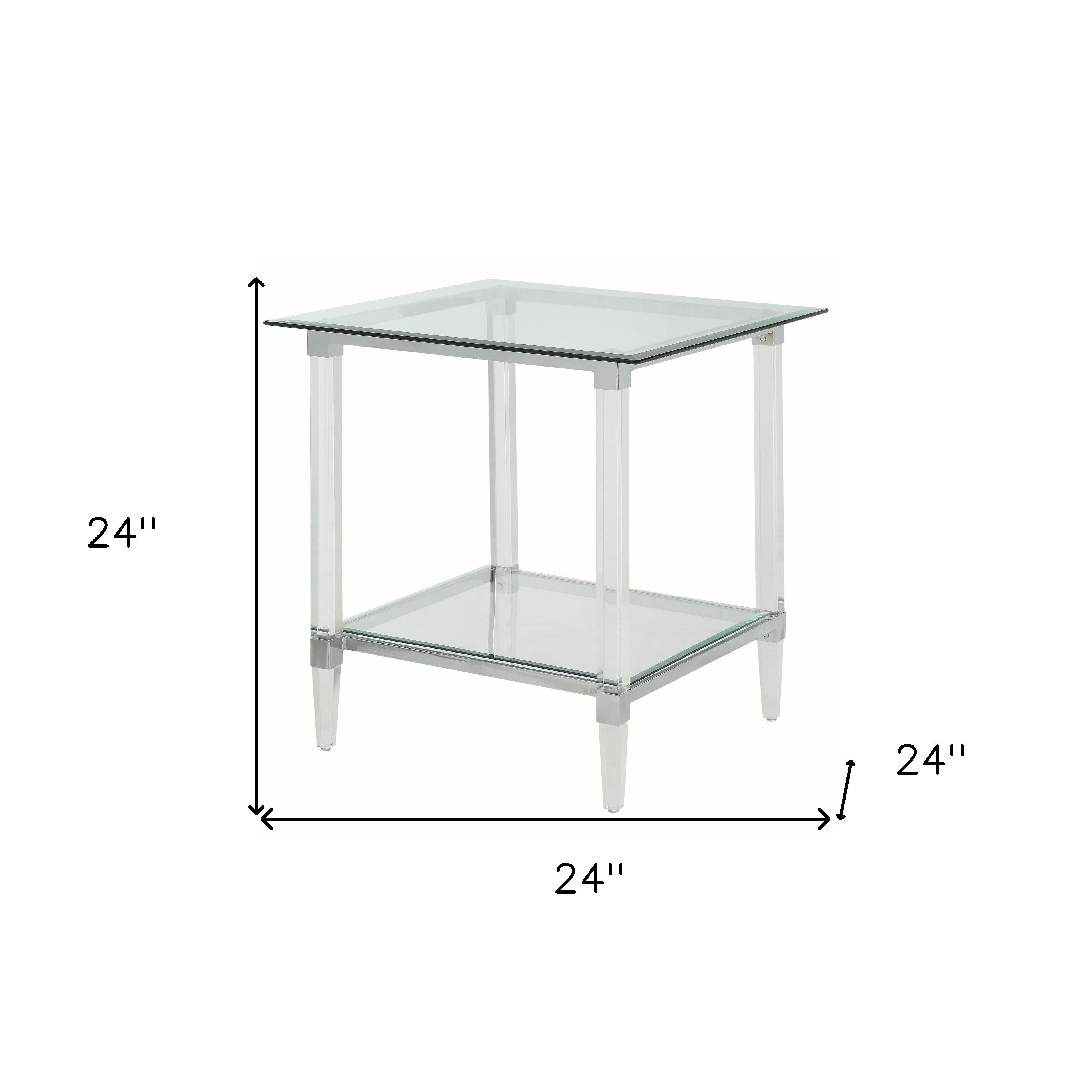 24" Clear Acrylic And Clear Glass Square End Table-End-Side Tables-DECOROLALA