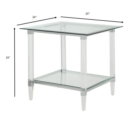 24" Clear Acrylic And Clear Glass Square End Table-End-Side Tables-DECOROLALA