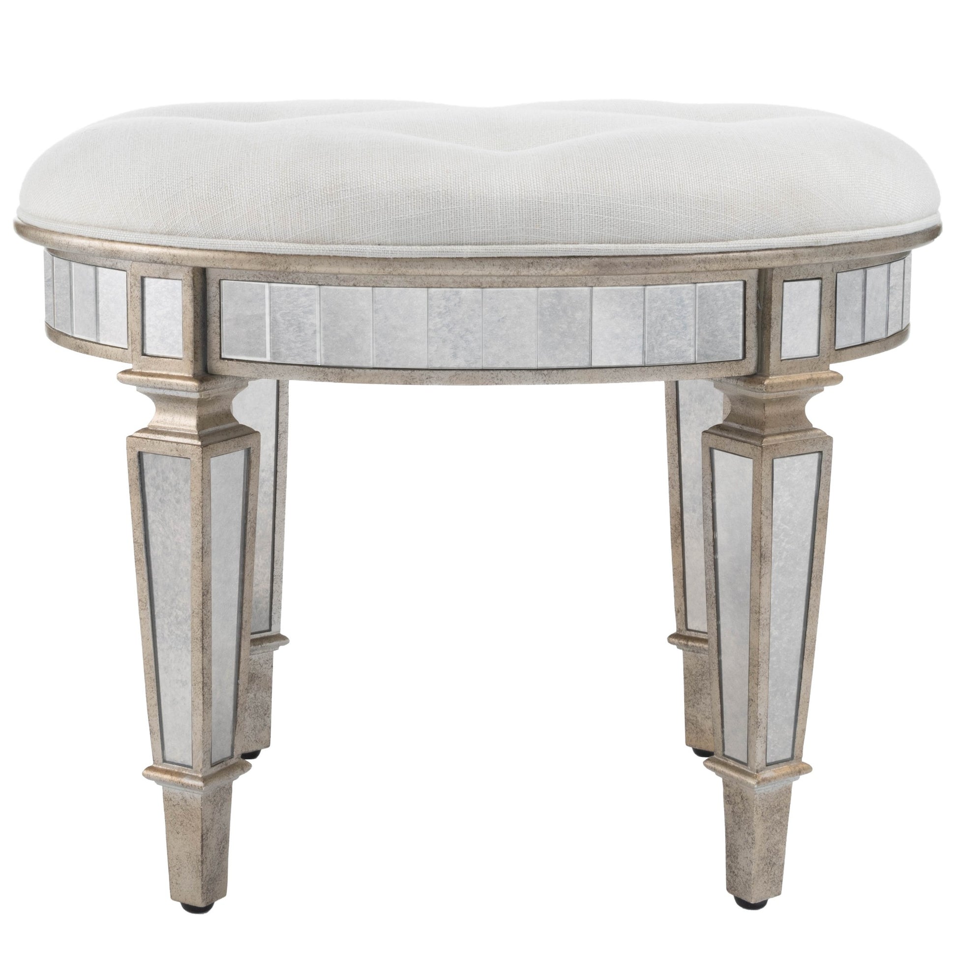 24" Cream Linen And Silver Metallic Round Ottoman-Ottomans-DECOROLALA
