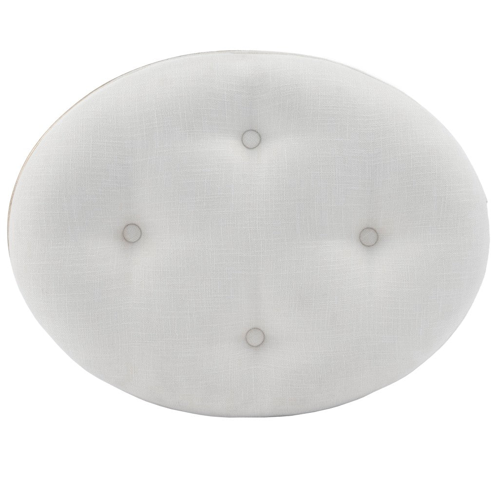 24" Cream Linen And Silver Metallic Round Ottoman-Ottomans-DECOROLALA