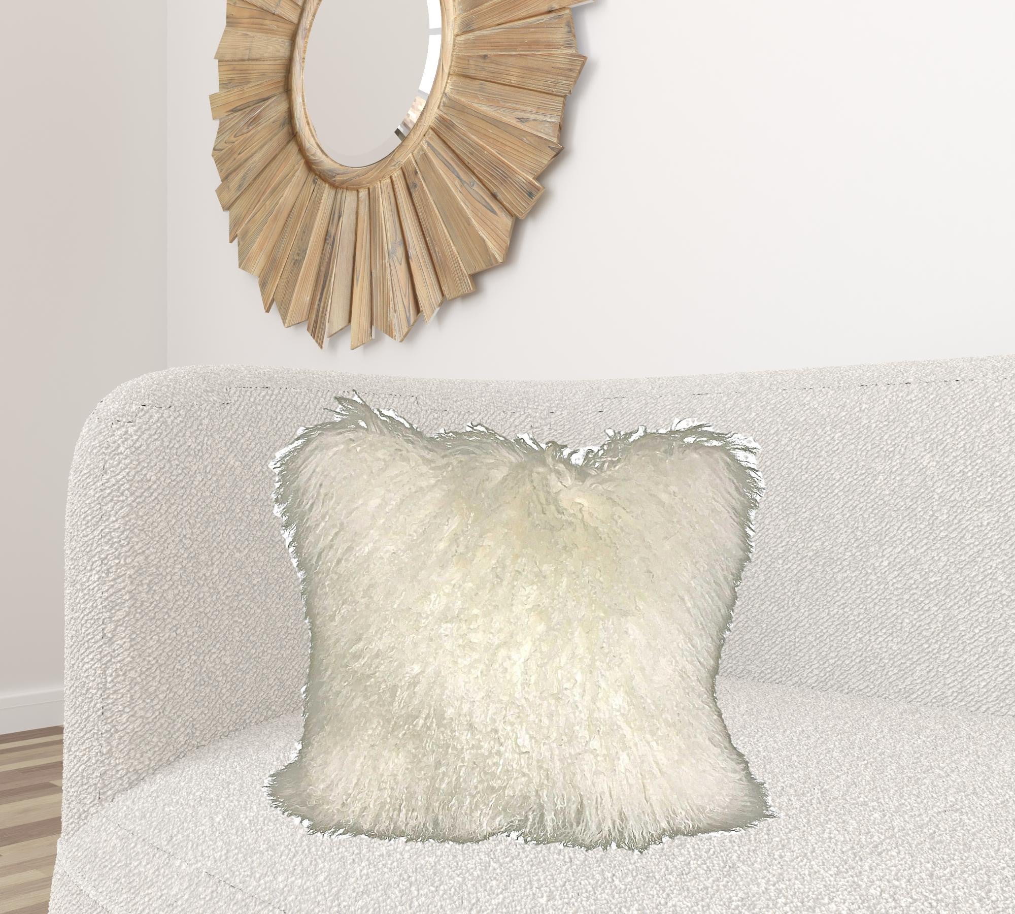 24" Creamy Genuine Tibetan Lamb Fur Pillow With Microsuede Backing-Accent Throw Pillows-DECOROLALA