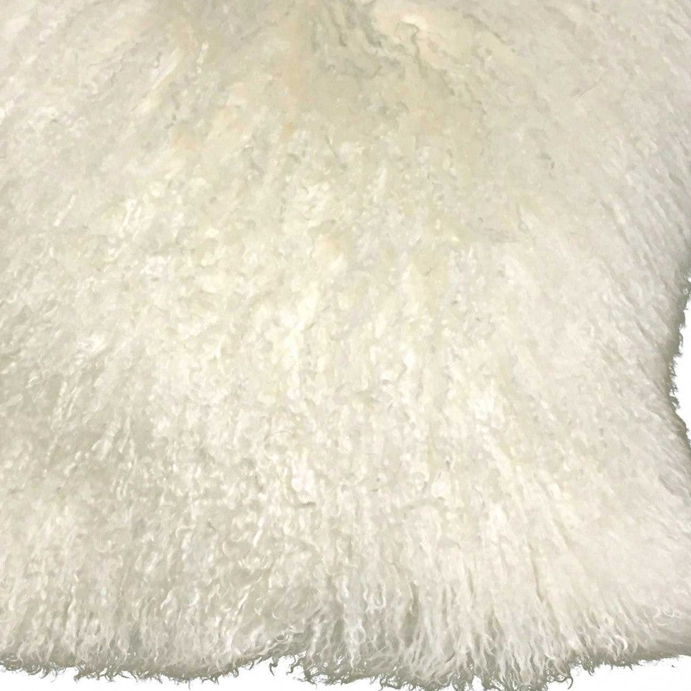 24" Creamy Genuine Tibetan Lamb Fur Pillow With Microsuede Backing-Accent Throw Pillows-DECOROLALA