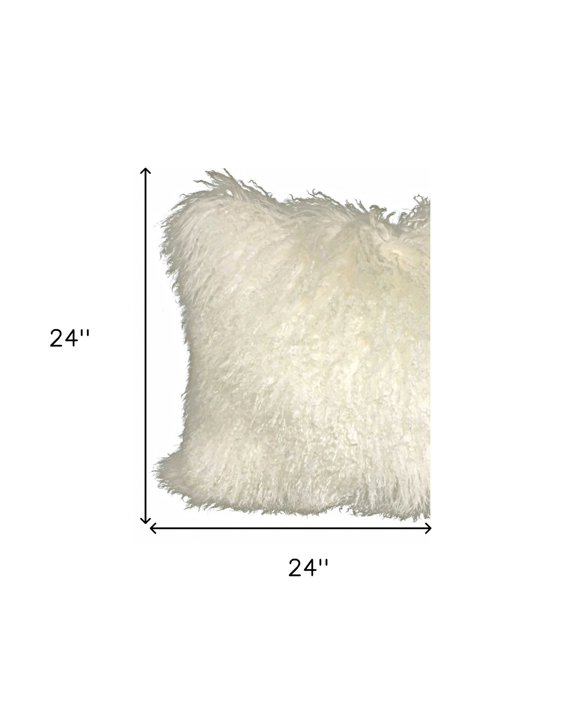 24" Creamy Genuine Tibetan Lamb Fur Pillow With Microsuede Backing-Accent Throw Pillows-DECOROLALA