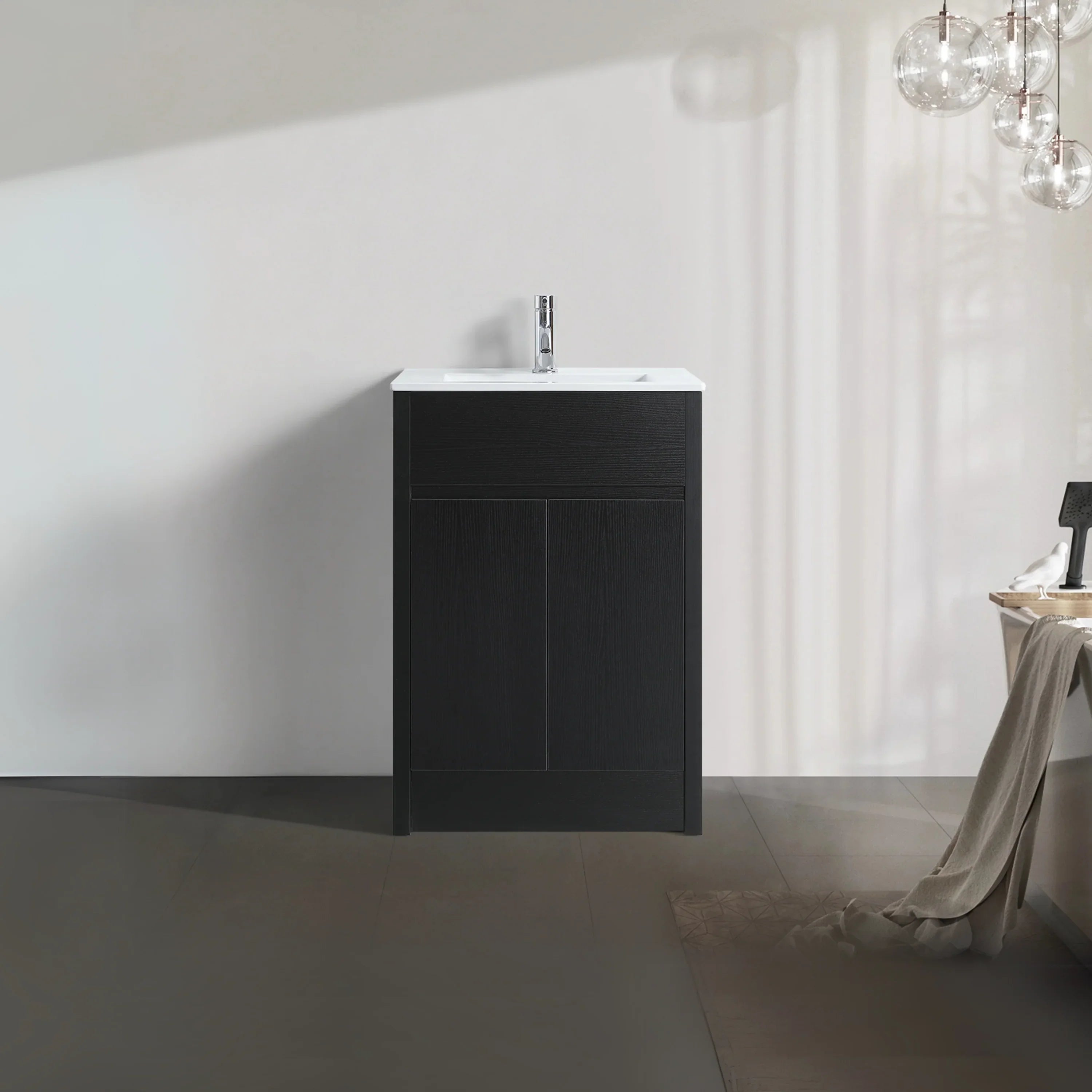 Bundle and Save: 24" Dark Brown Oak Freestanding Bathroom Vanity with Mirror and Faucet