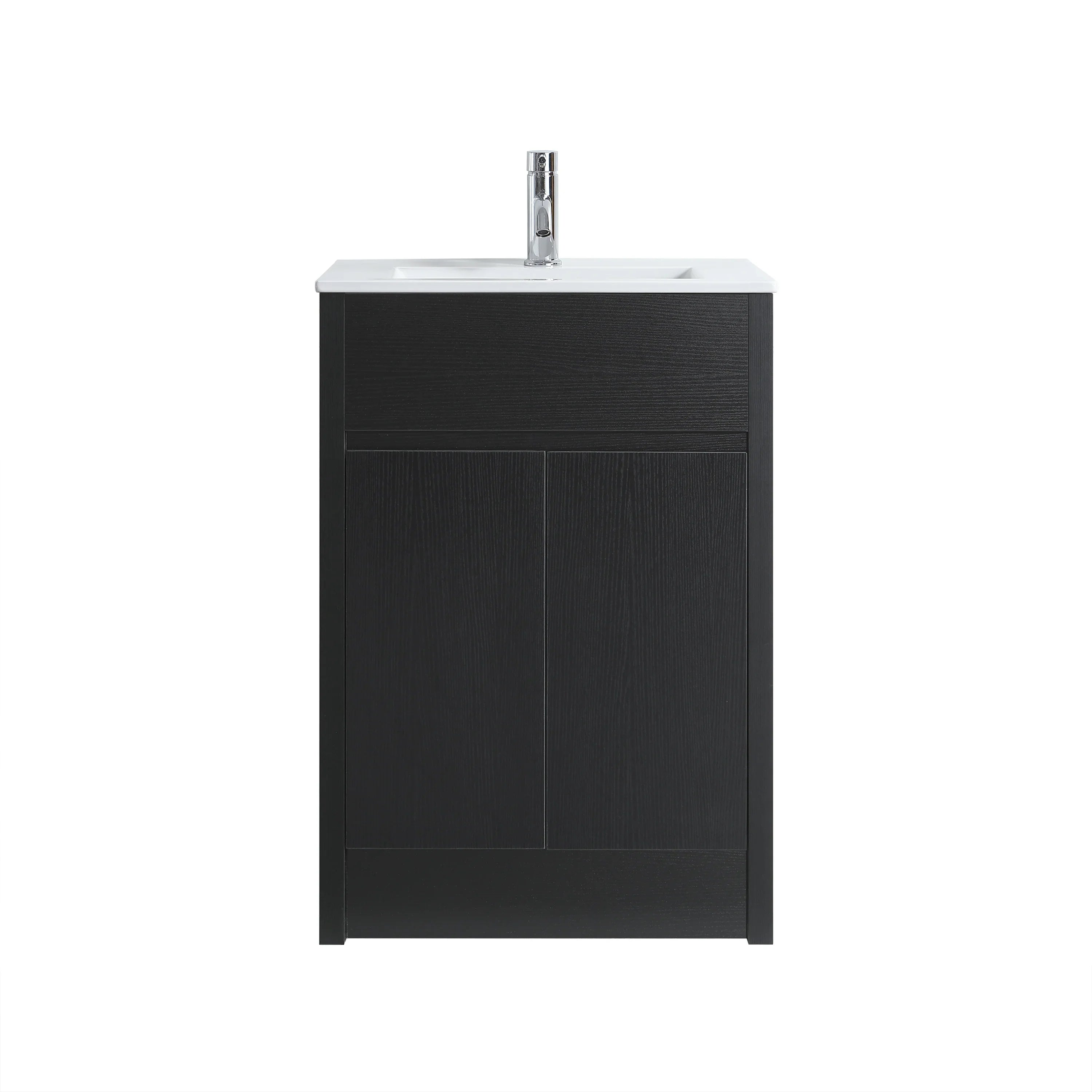 Bundle and Save: 24" Dark Brown Oak Freestanding Bathroom Vanity with Medicine Cabinet and Faucet