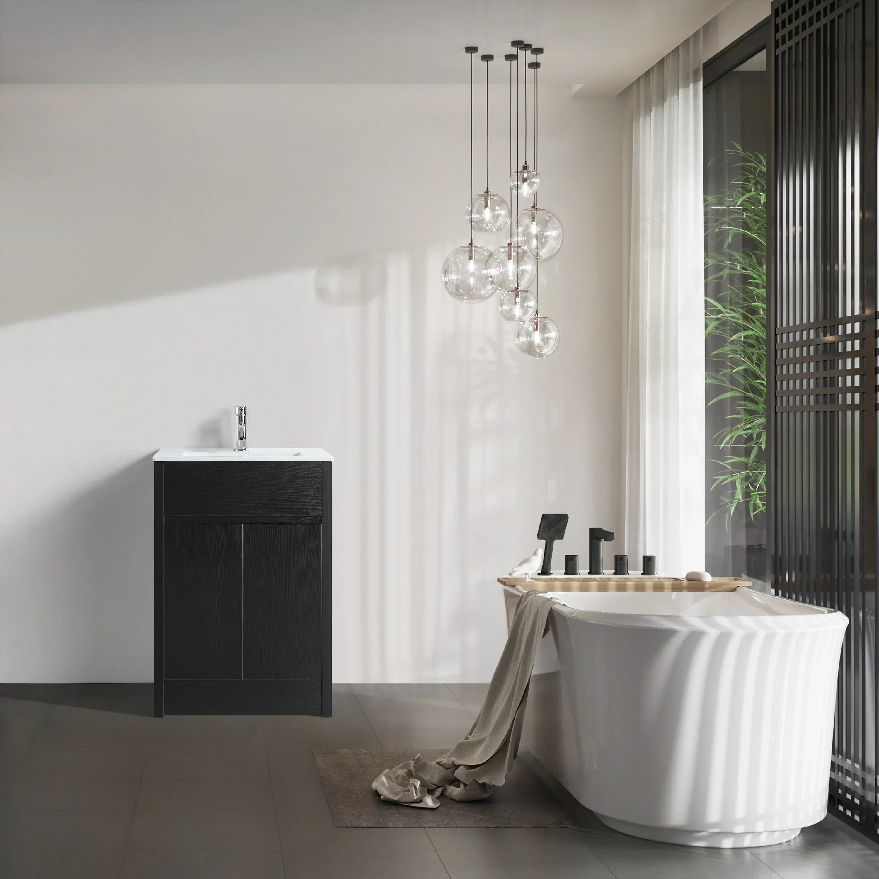 24" Dark Brown Oak Freestanding Bathroom Vanity with White Ceramic Countertop-Migration_Bathroom Vanities-DECOROLALA