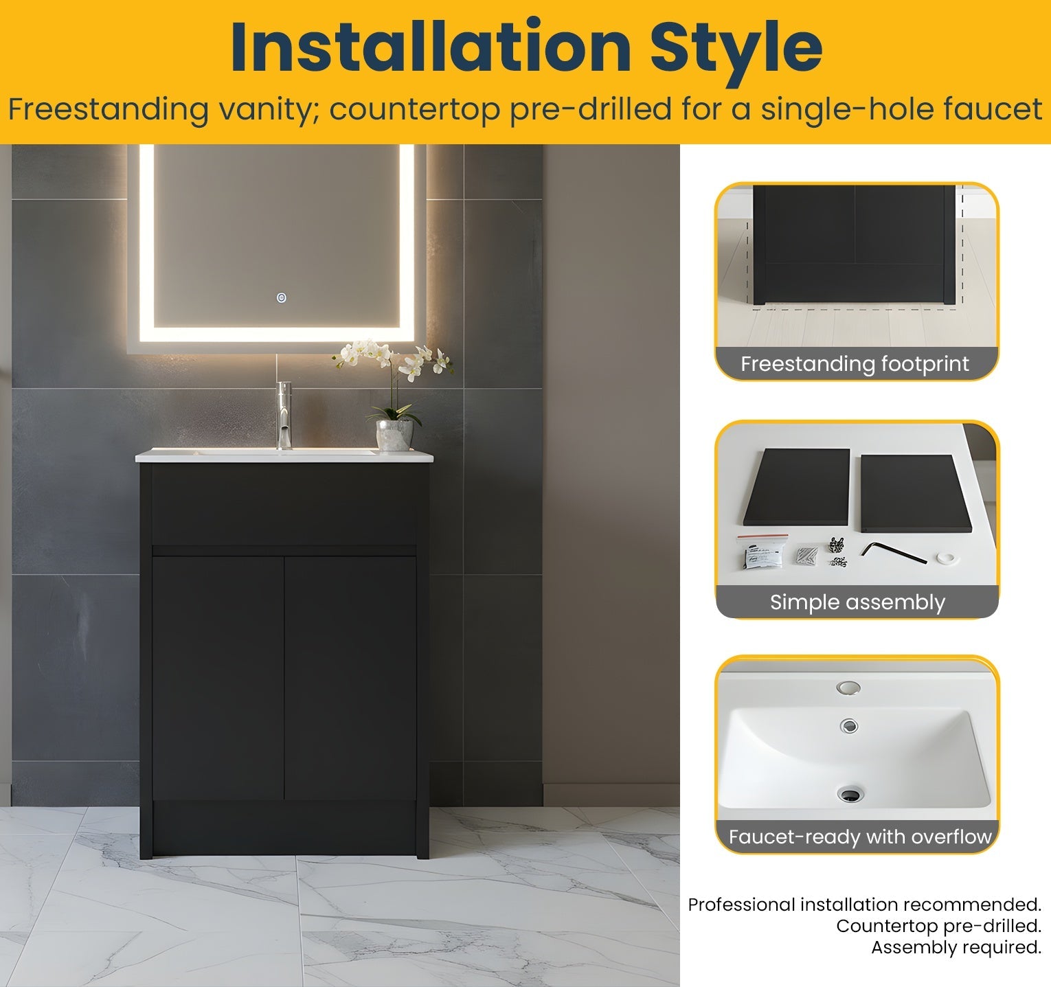 24" Dark Brown Oak Freestanding Bathroom Vanity with White Ceramic Countertop-Migration_Bathroom Vanities-DECOROLALA