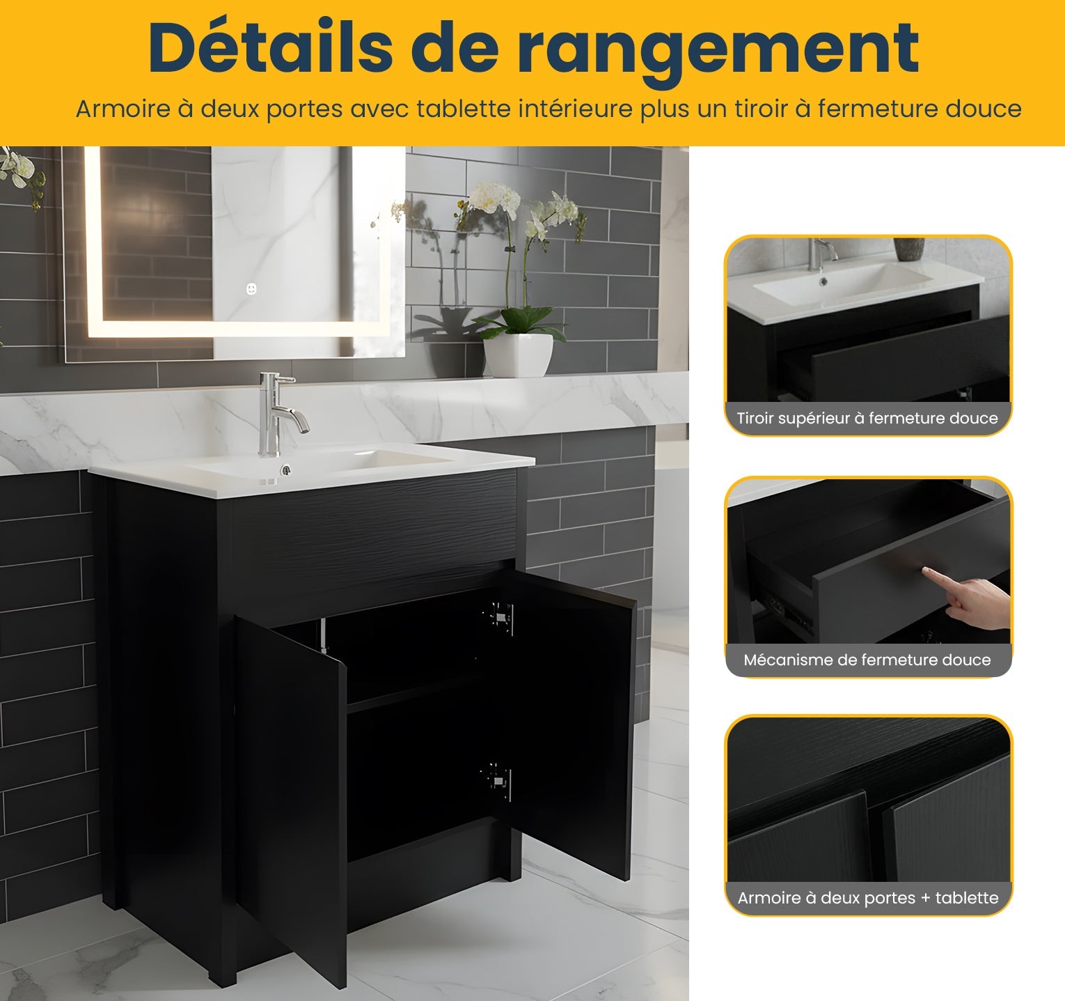 24" Dark Brown Oak Freestanding Bathroom Vanity with White Ceramic Countertop-Migration_Bathroom Vanities-DECOROLALA