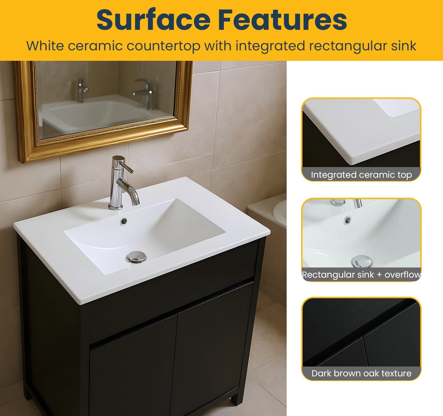 24" Dark Brown Oak Freestanding Bathroom Vanity with White Ceramic Countertop-Migration_Bathroom Vanities-DECOROLALA