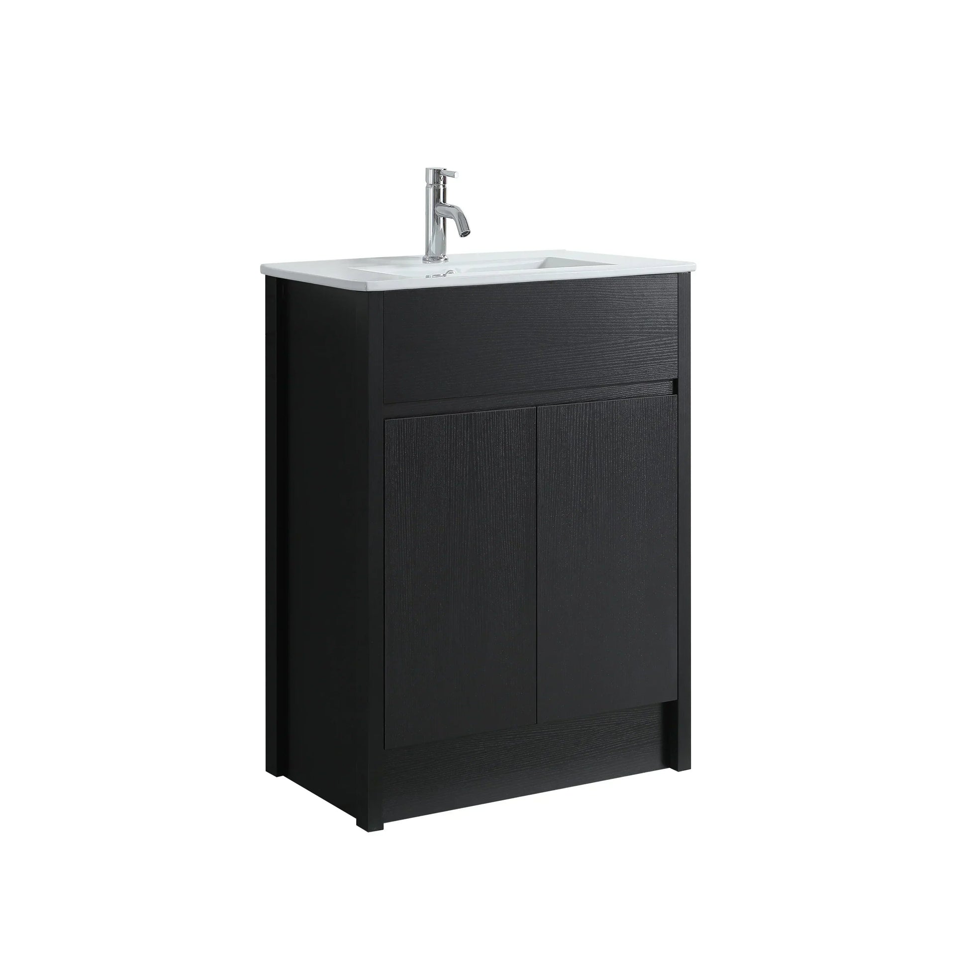 24" Dark Brown Oak Freestanding Bathroom Vanity with White Ceramic Countertop-Migration_Bathroom Vanities-DECOROLALA