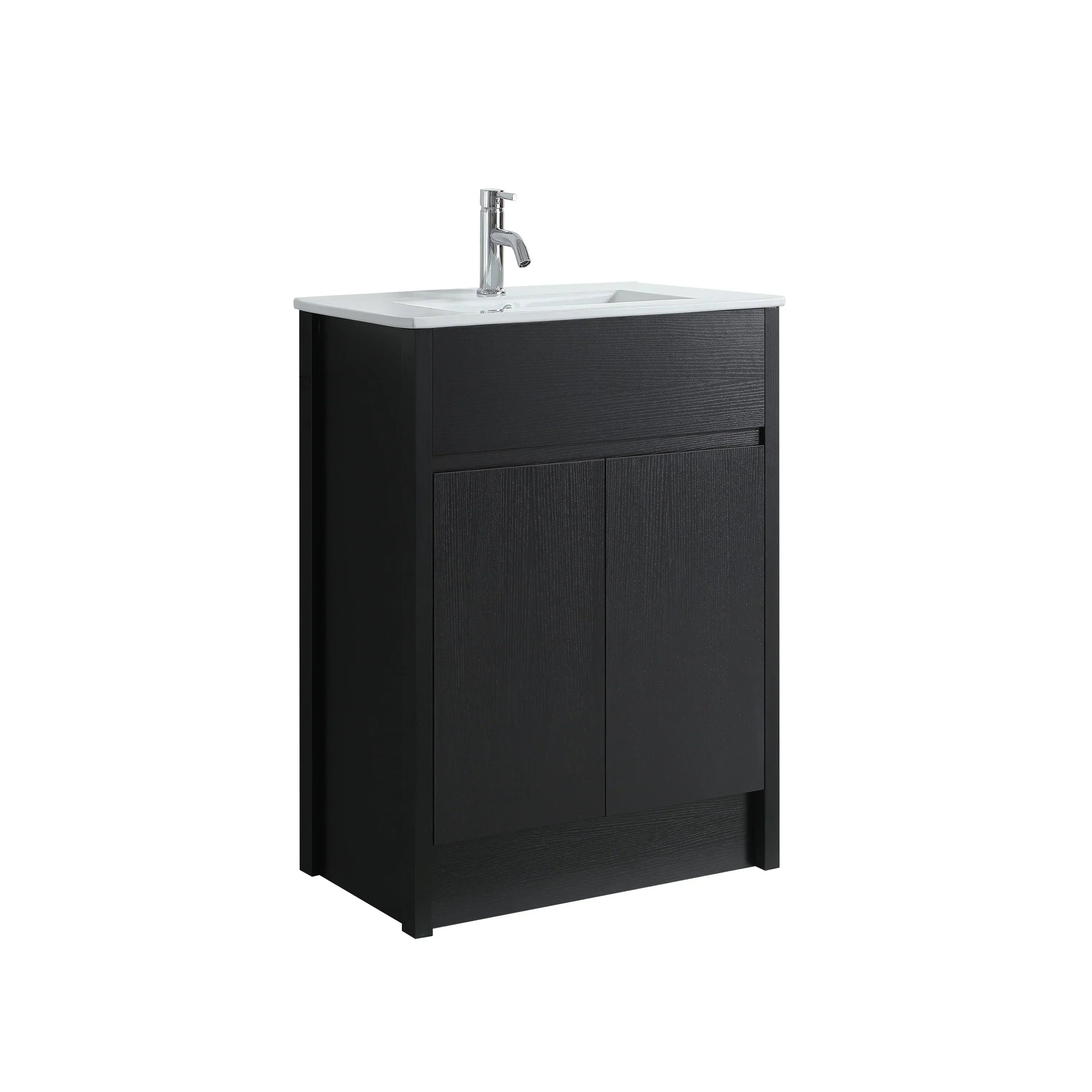 24" Dark Brown Oak Freestanding Bathroom Vanity with White Ceramic Countertop-Migration_Bathroom Vanities-DECOROLALA