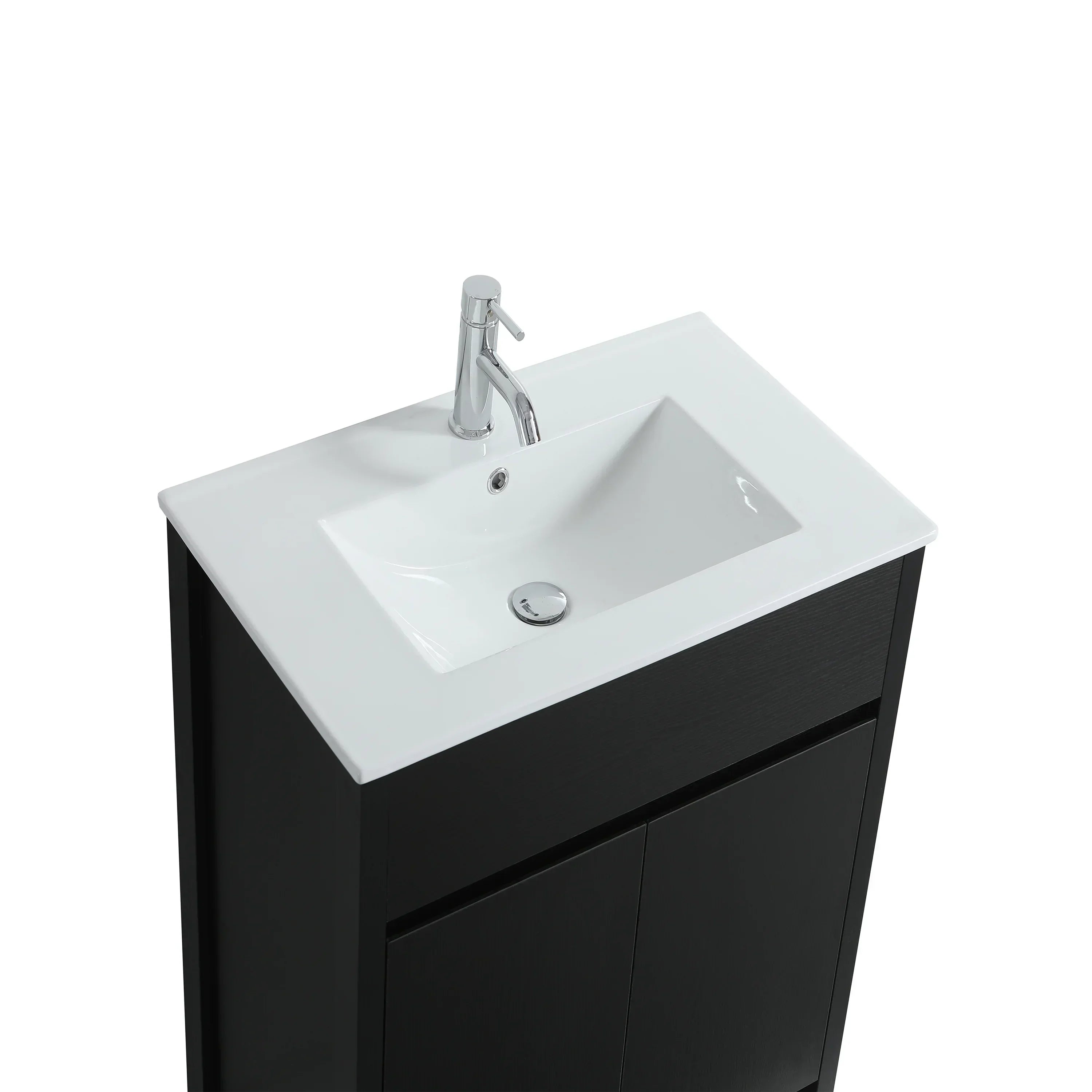 24" Dark Brown Oak Freestanding Bathroom Vanity with White Ceramic Countertop-Migration_Bathroom Vanities-DECOROLALA