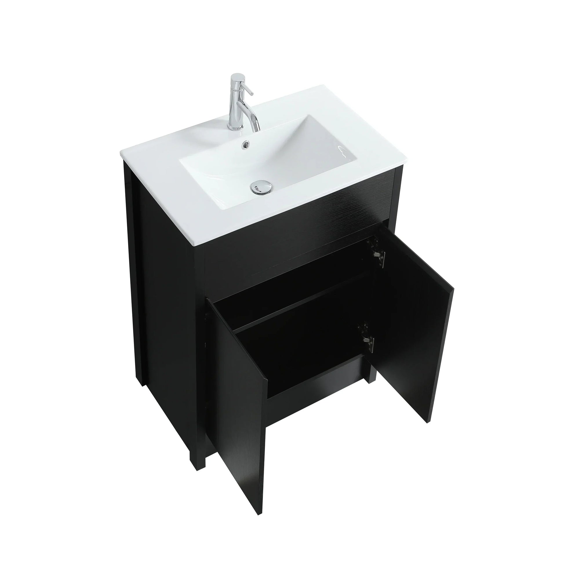 24" Dark Brown Oak Freestanding Bathroom Vanity with White Ceramic Countertop-Migration_Bathroom Vanities-DECOROLALA