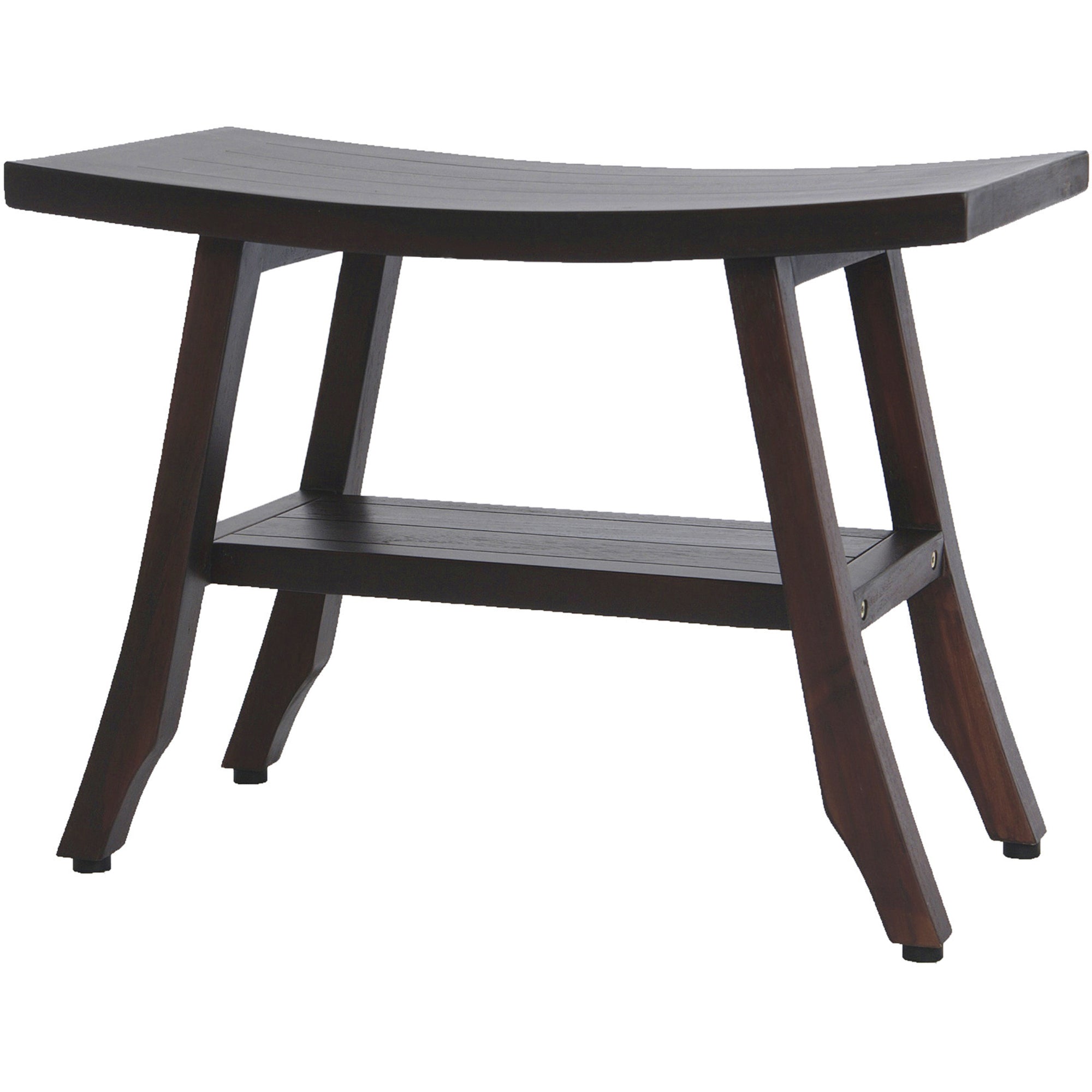 24" Dark Brown Teak Shower Bench With Shelf-Shower Benches-DECOROLALA