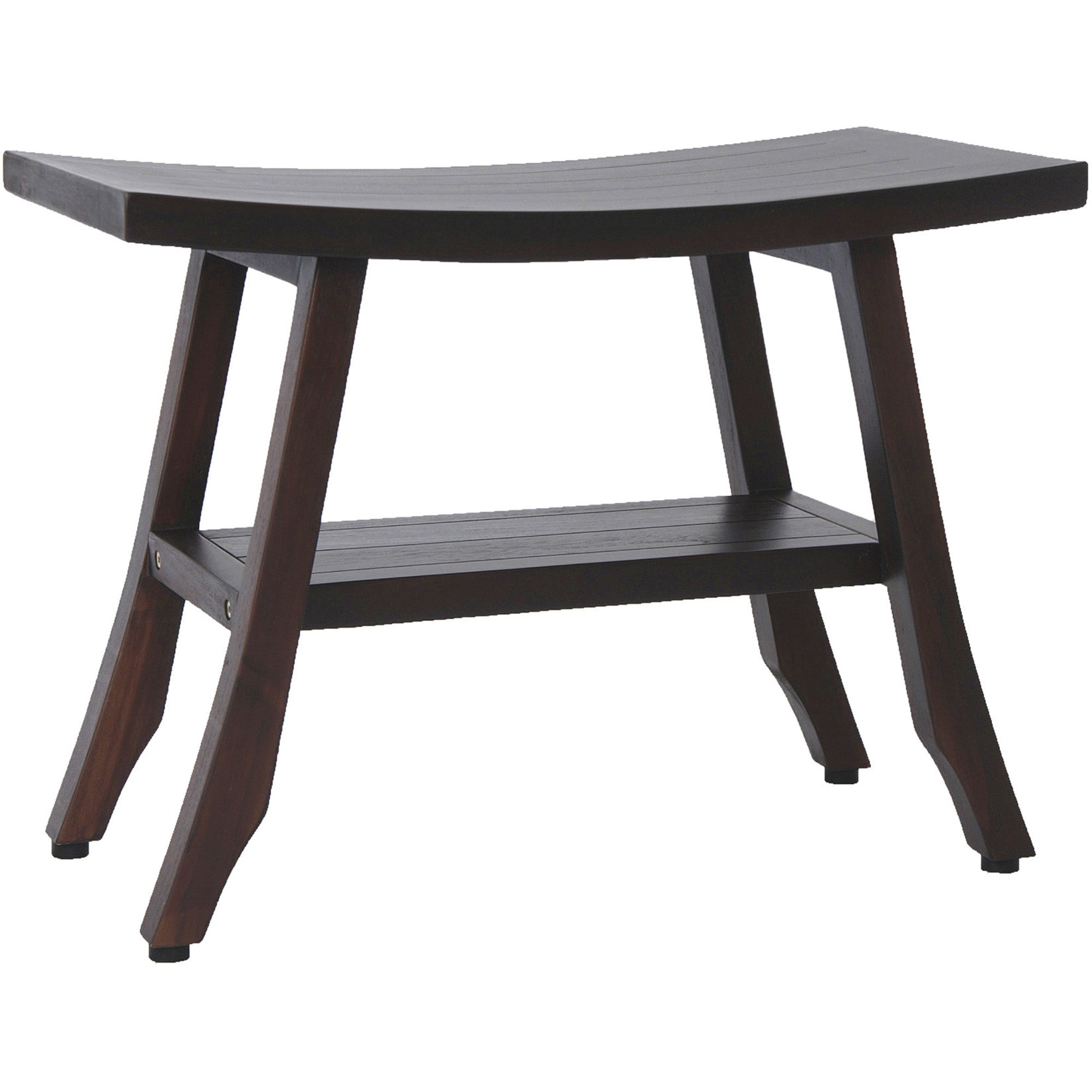 24" Dark Brown Teak Shower Bench With Shelf-Shower Benches-DECOROLALA