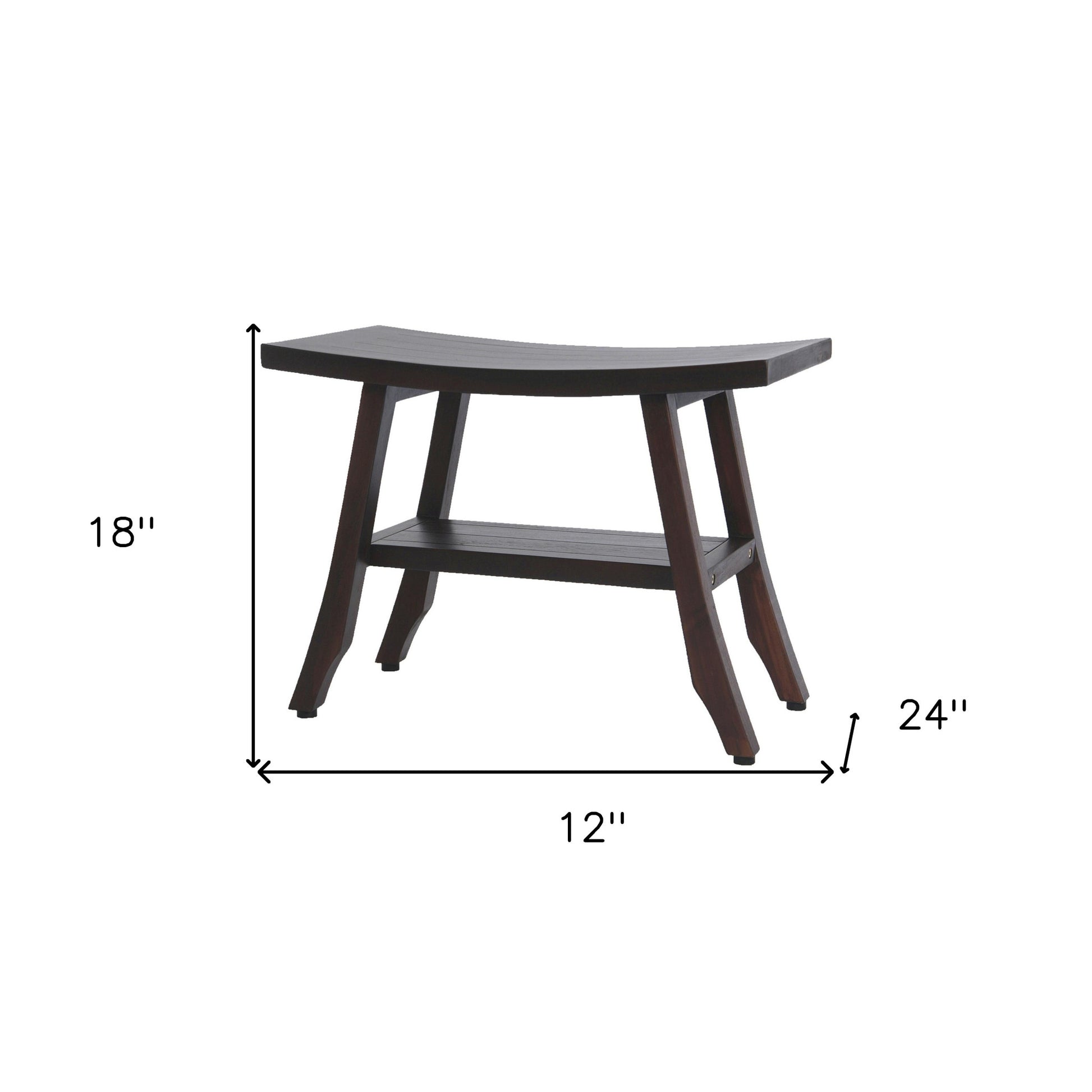 24" Dark Brown Teak Shower Bench With Shelf-Shower Benches-DECOROLALA